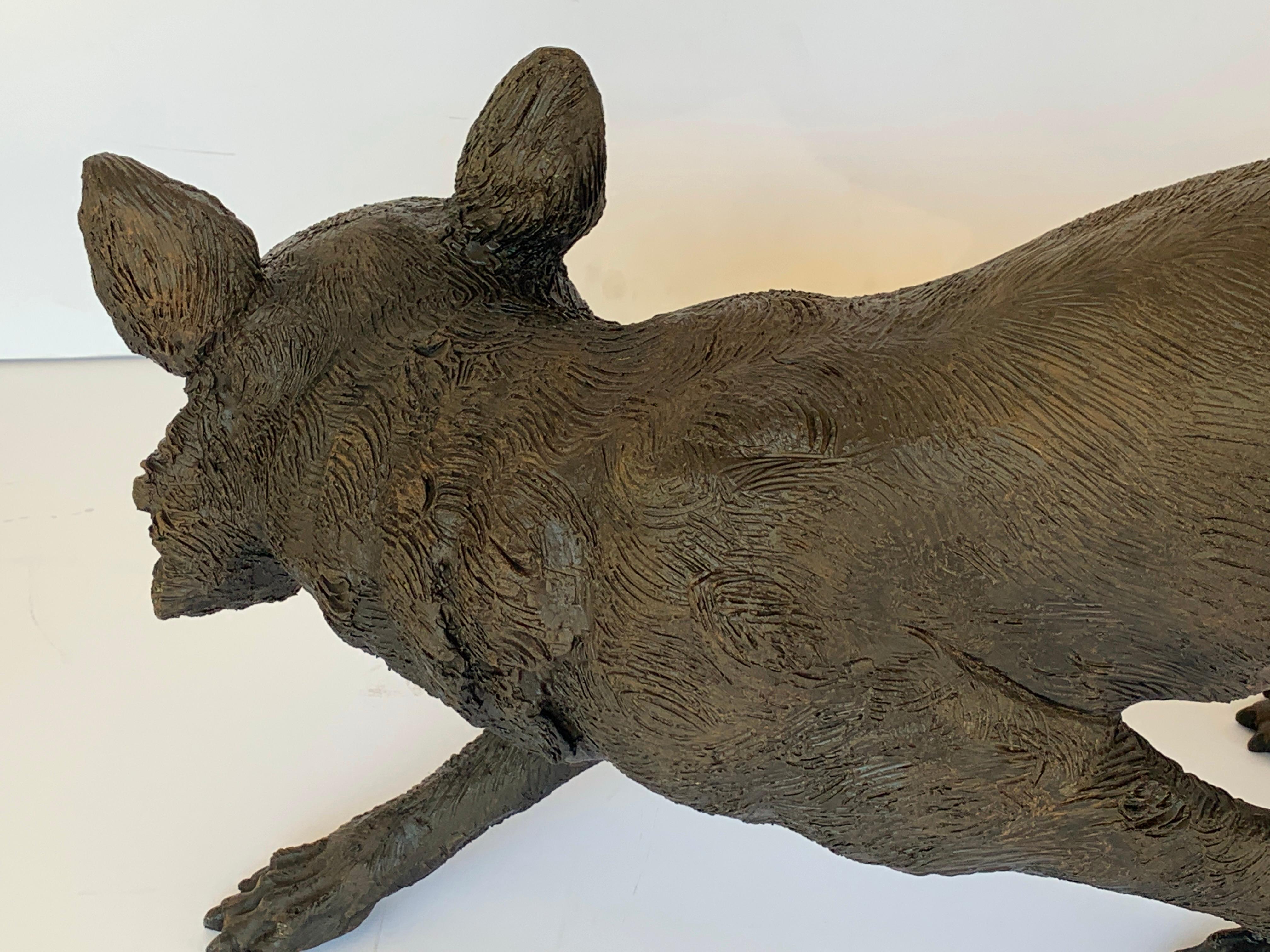 Cast Life-Size Bronze Sculpture of a Walking Fox, Foundry Marked and Artist Signed