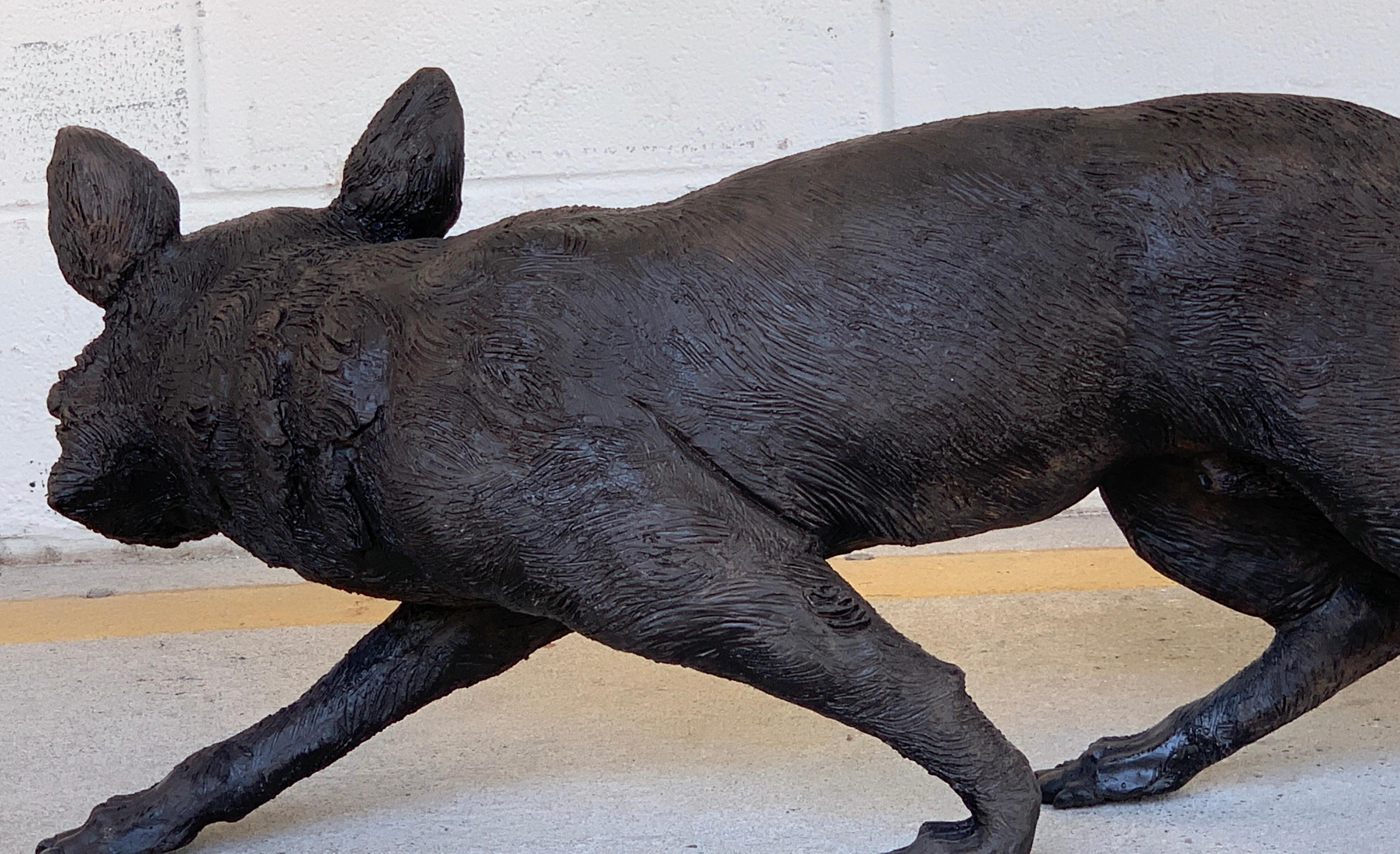 20th Century Life-Size Bronze Sculpture of a Walking Fox, Foundry Marked and Artist Signed