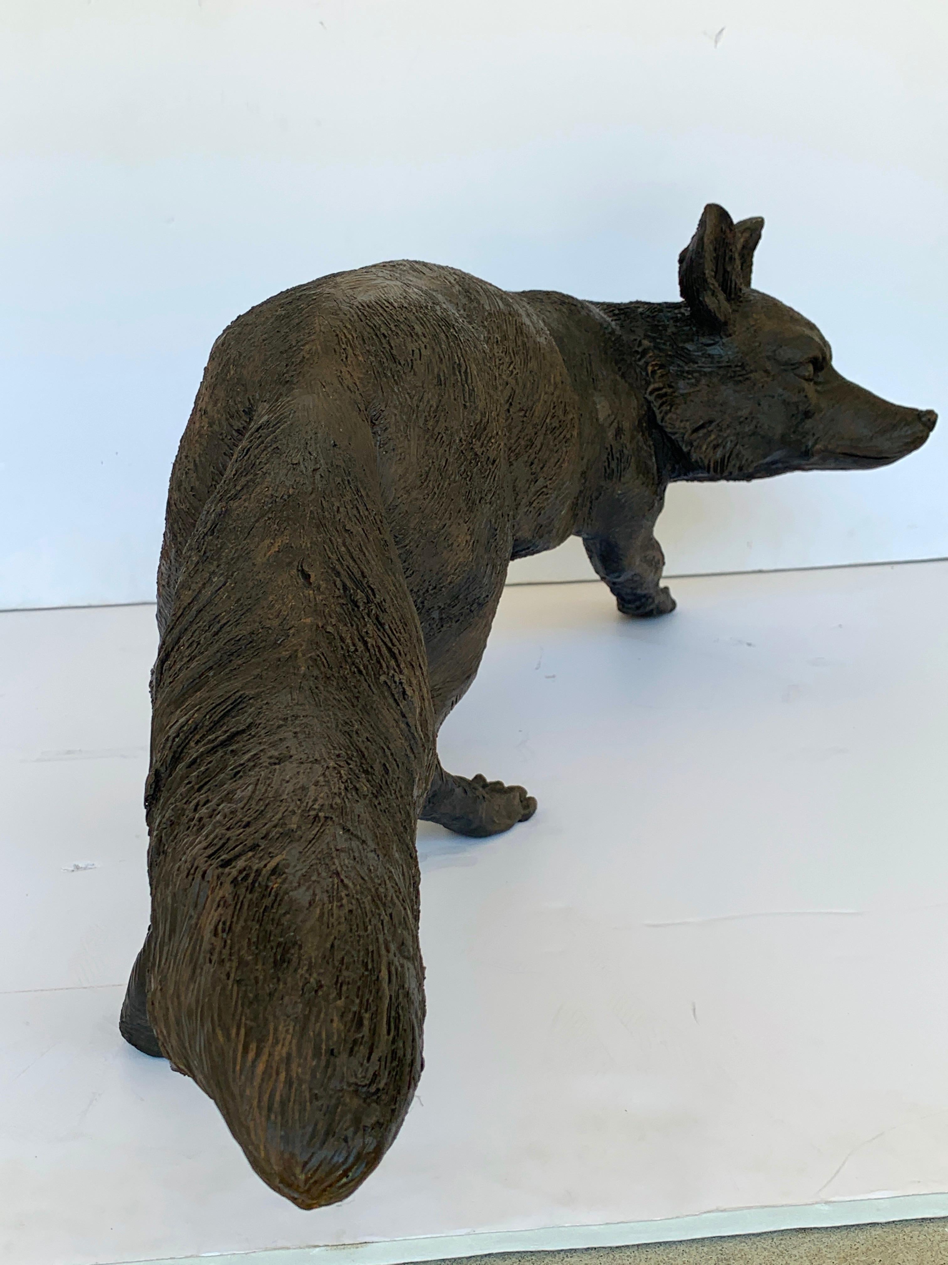 Life-Size Bronze Sculpture of a Walking Fox, Foundry Marked and Artist Signed 1