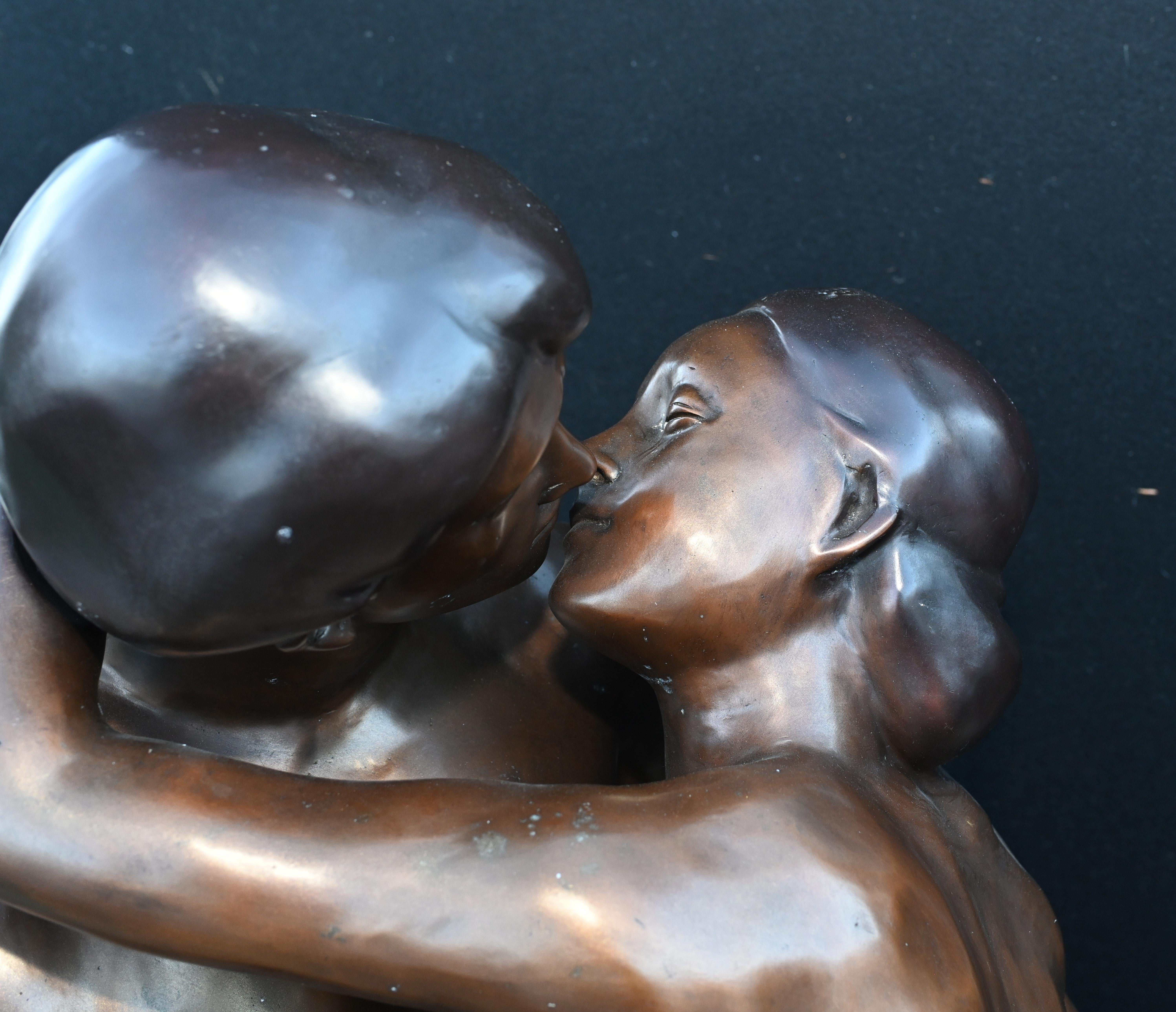 Late 20th Century Lifesize Bronze the Kiss Statue After Rodin Garden Casting For Sale