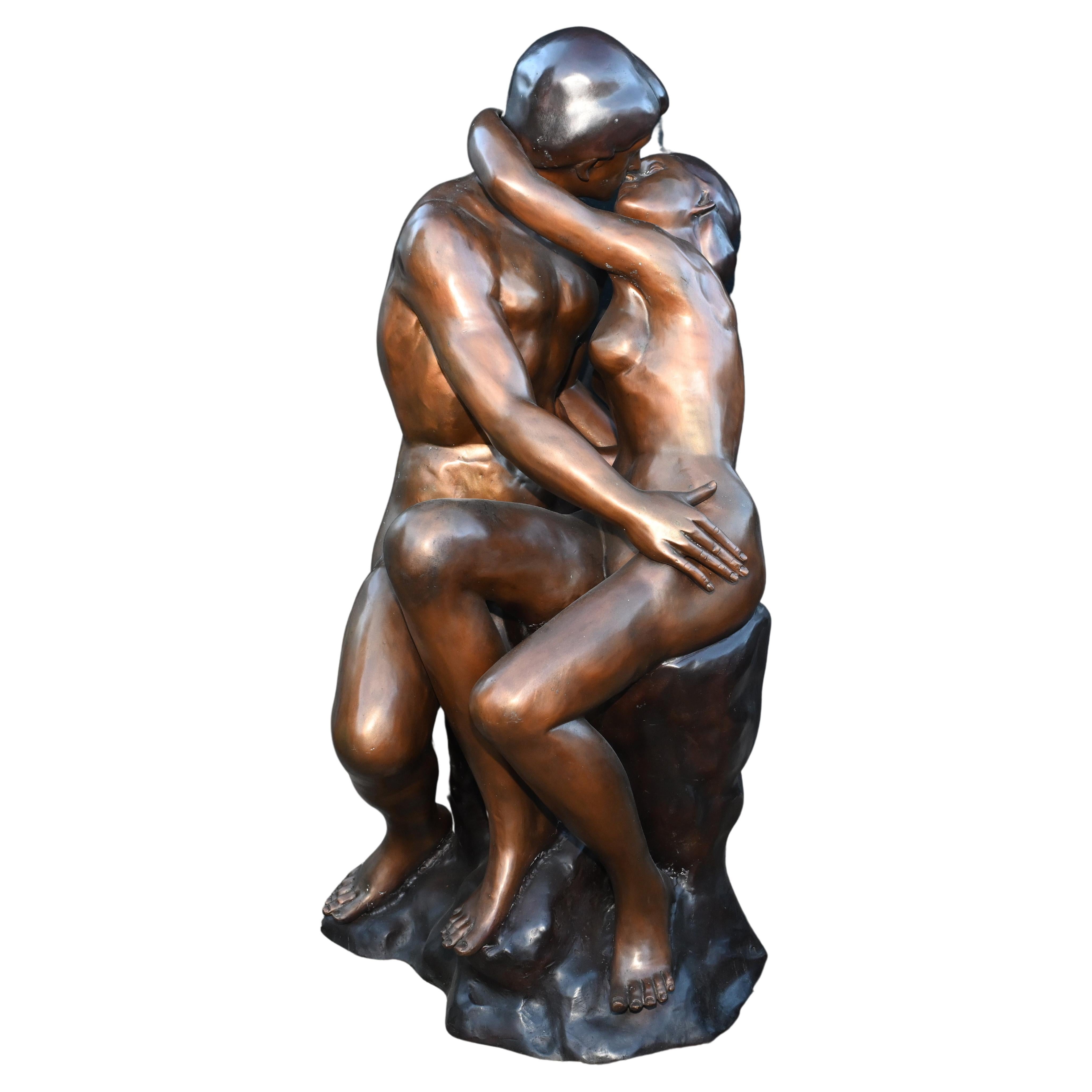 Lifesize Bronze the Kiss Statue After Rodin Garden Casting For Sale