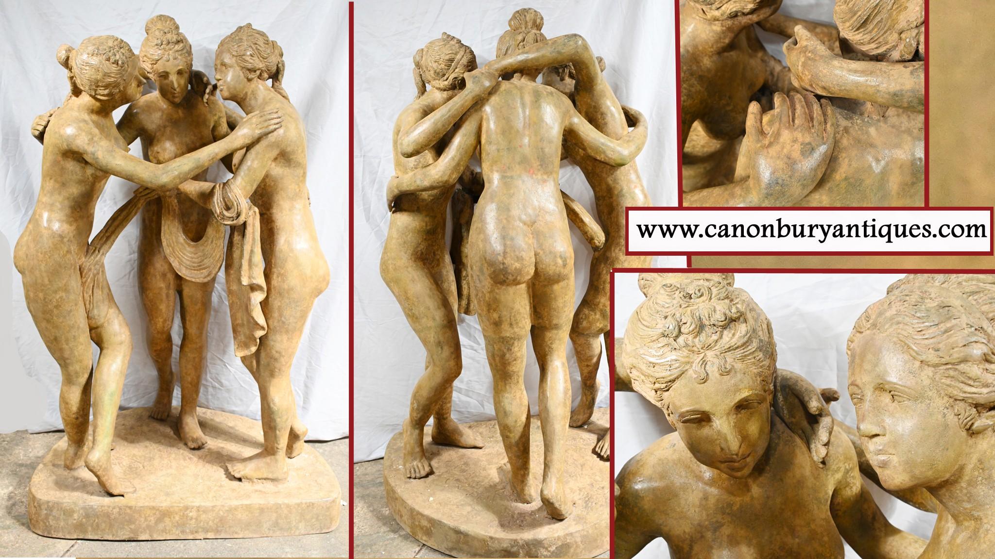Late 20th Century Lifesize Bronze Three Graces Statue Female Nude Greek Figurine