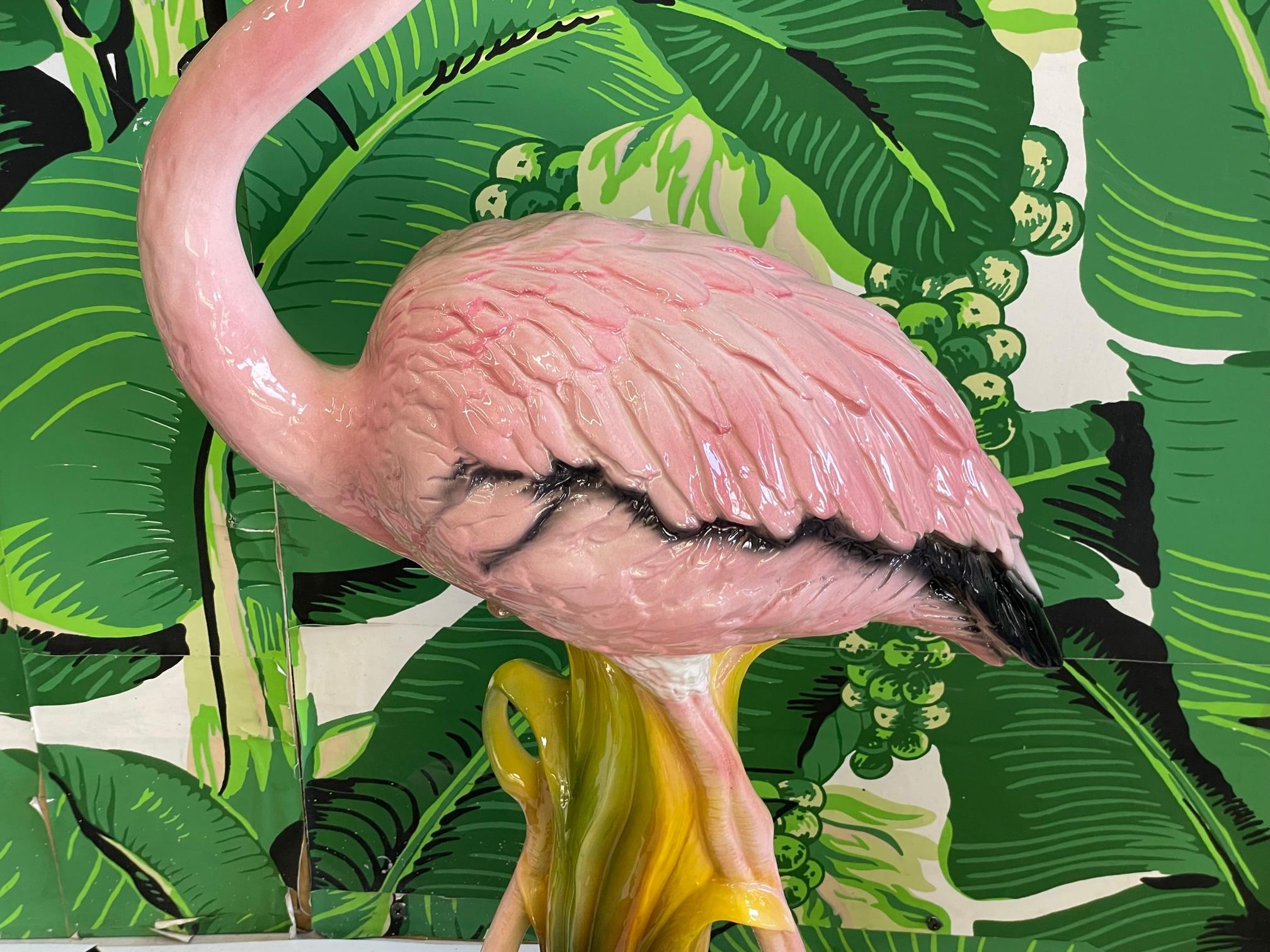Lifesize Ceramic Flamingo Sculpture Made in Italy For Sale at 1stDibs