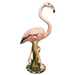 Sculpture de flamant rose en céramique à taille réelle fabriquée en Italie