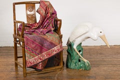 Vintage White and Cream Glazed Ceramic Heron Bird Sculpture