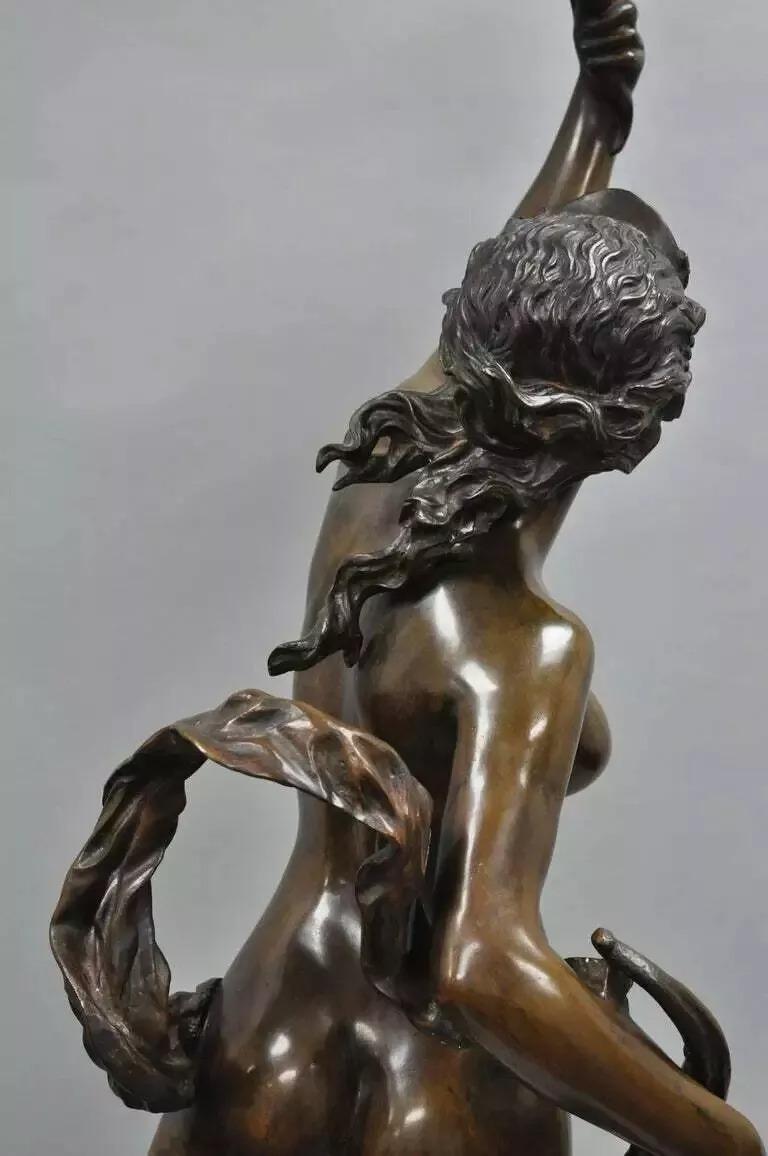 Statue de Nymphe en bronze de Cibardie, style Art Nouveau, femme nue, grandeur nature en vente 4