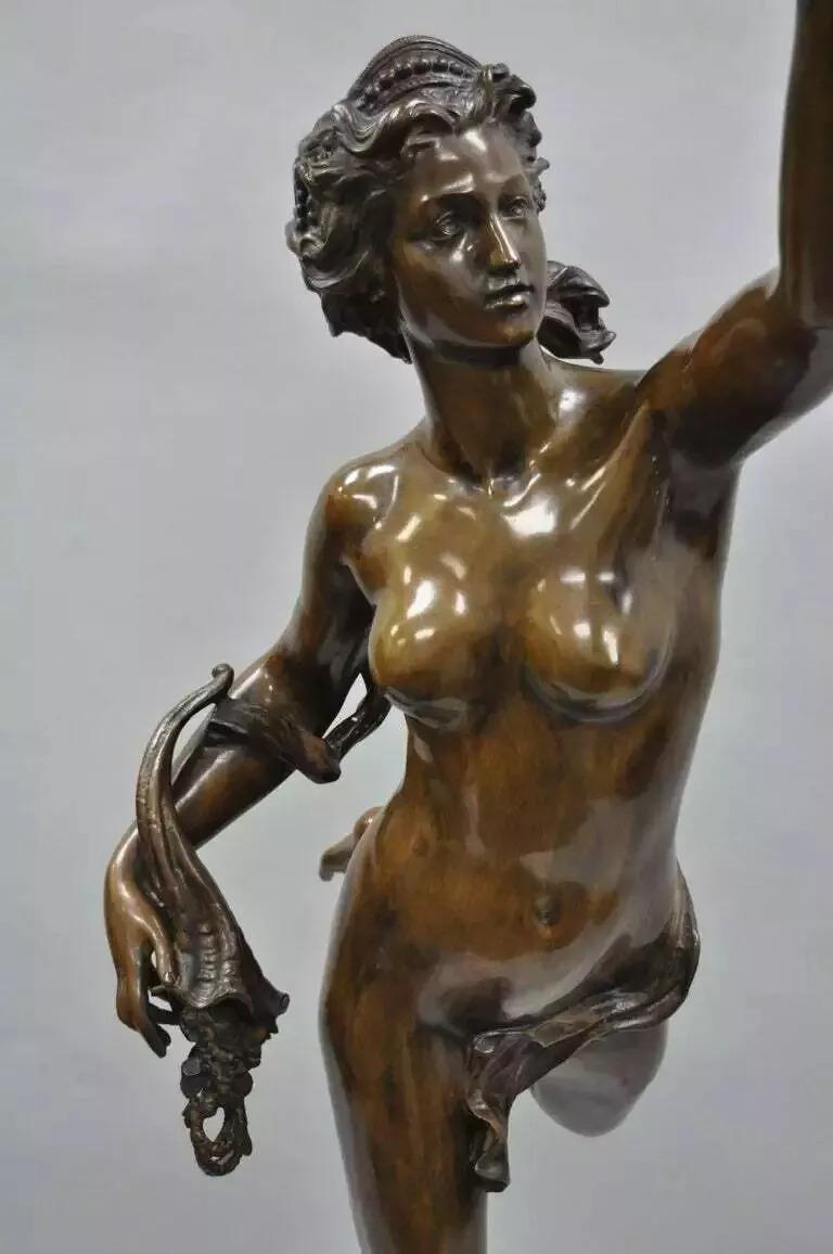 Art nouveau Statue de Nymphe en bronze de Cibardie, style Art Nouveau, femme nue, grandeur nature en vente
