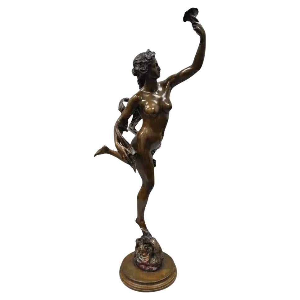 Französische lebensgroße Cibardie-Statue aus Bronze im Jugendstil, weiblicher Akt, Nymphe, Bronze