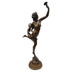 Französische lebensgroße Cibardie-Statue aus Bronze im Jugendstil, weiblicher Akt, Nymphe, Bronze
