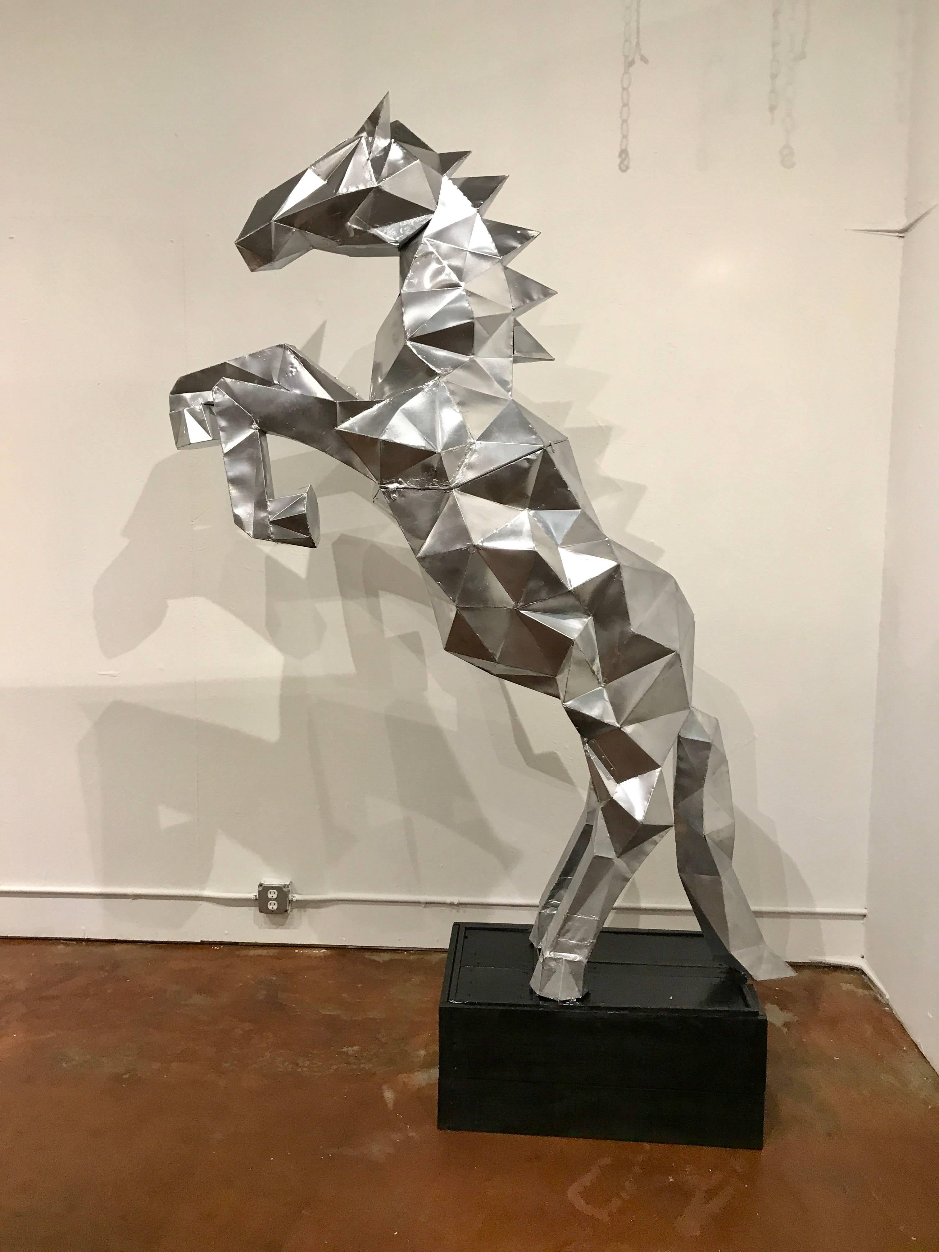 Lifesize Cubist Rearing Horse Sculpture, in the Style of Ben Foster 2