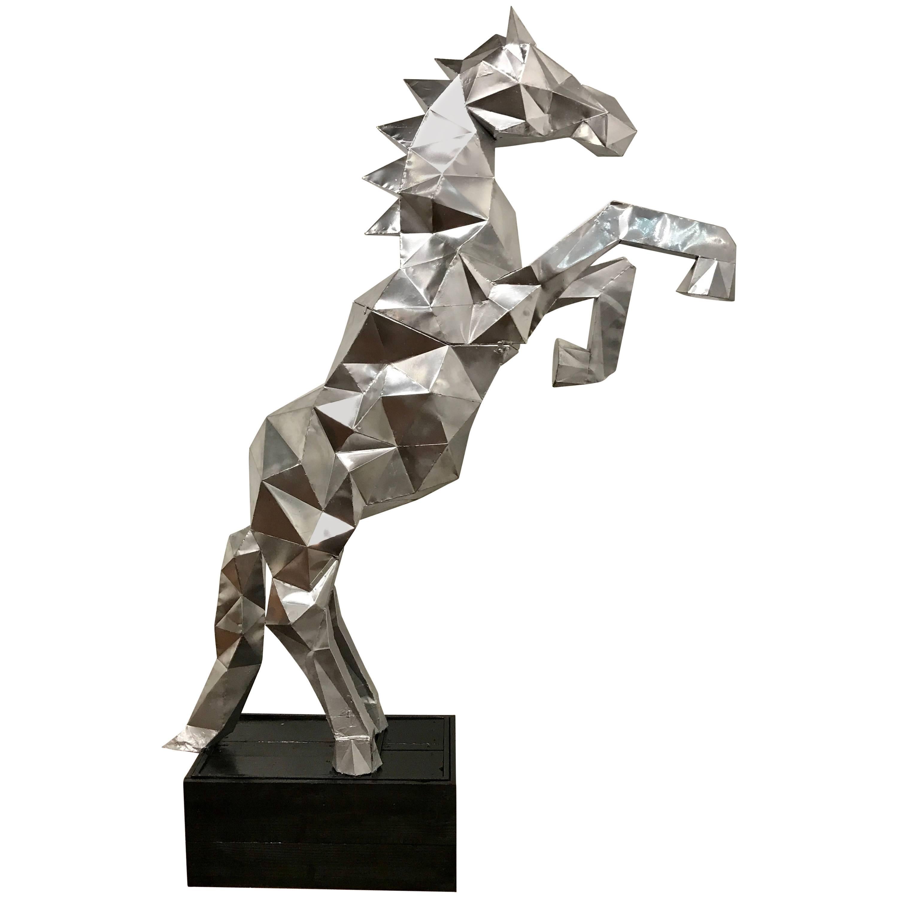 Lifesize Cubist Rearing Horse Sculpture, in the Style of Ben Foster