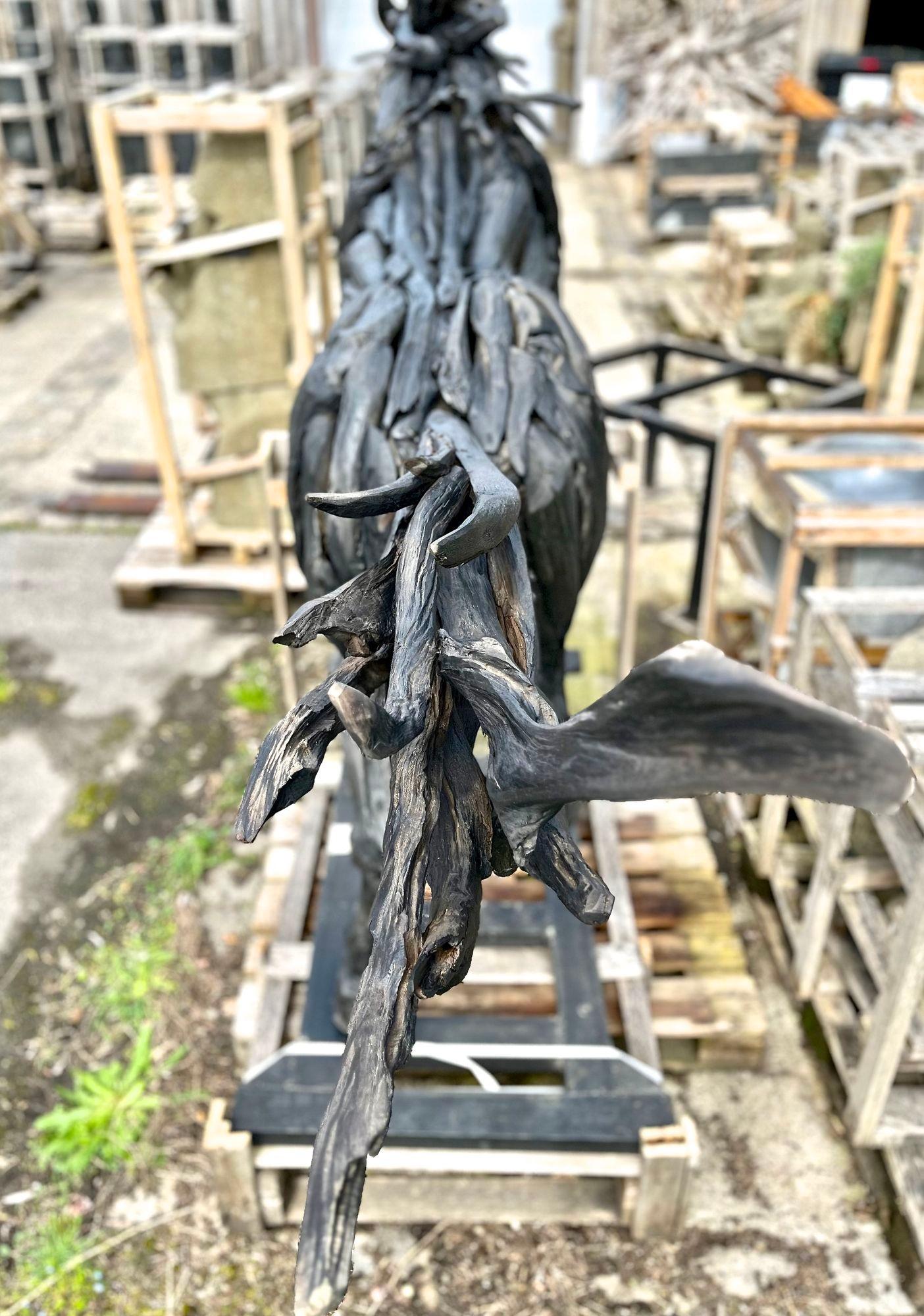Lifesize Driftwood Black Horse Sculpture, Handcrafted by Artist, IDN 2024 For Sale 2