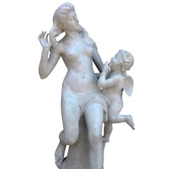 Lifesize French 19th-20th Century Carved Marble Sculpture of "Venus and Cupid"