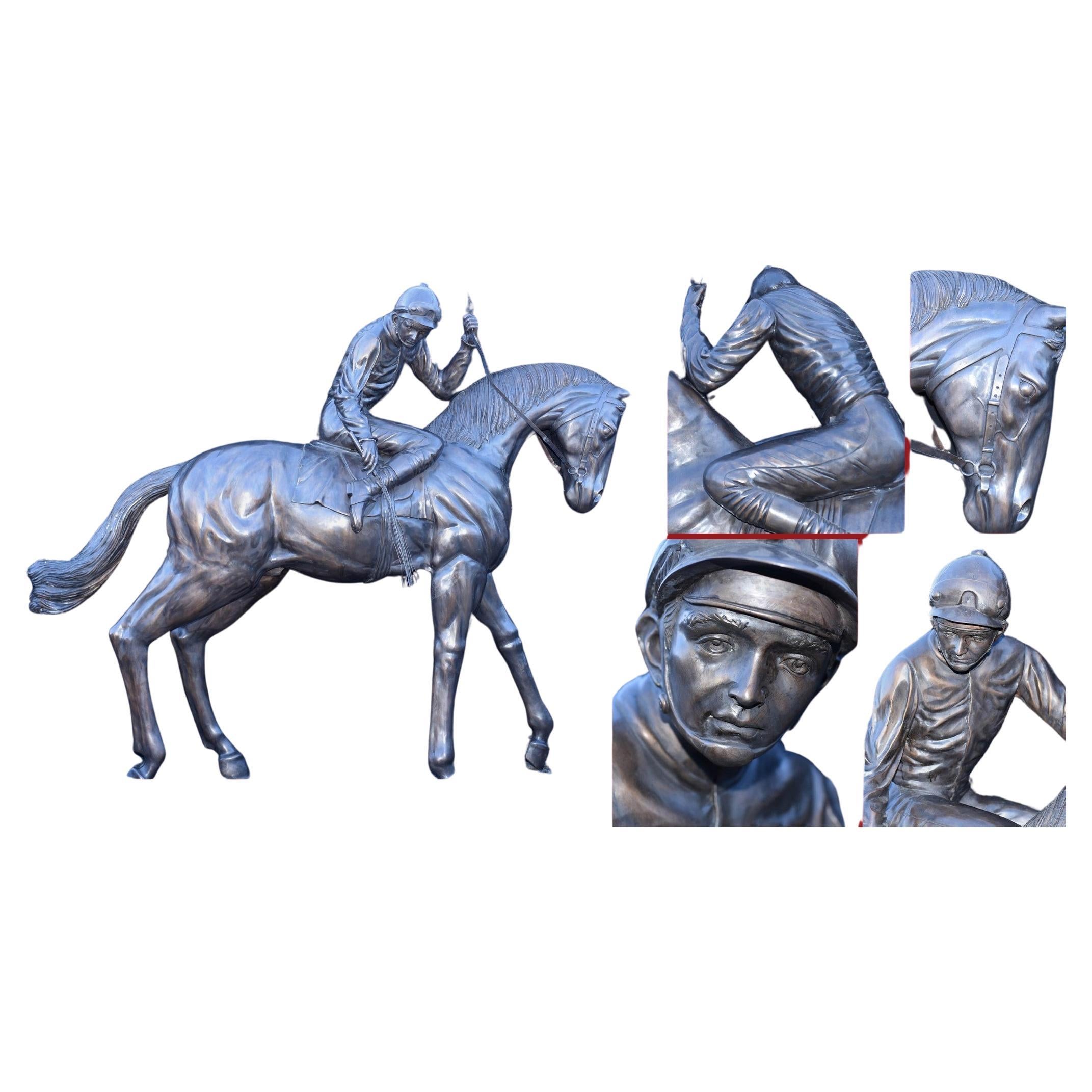Französische Bronzepferd- und Jockey-Statue in Lebensgröße von Bonheur im Angebot