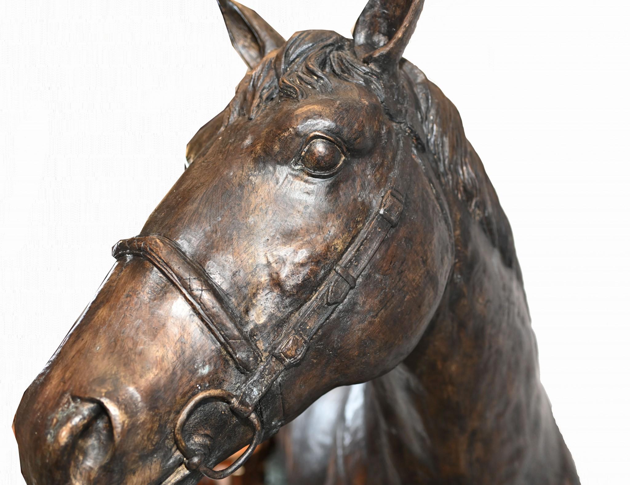 - Wonderful lifesize French bronze horse
- Stands in at 7 feet tall - 213 cm - so massive
- Of course being bronze this can live outside with no fear of rusting
- Artist has really captured the beauty to the horse, check out features like the