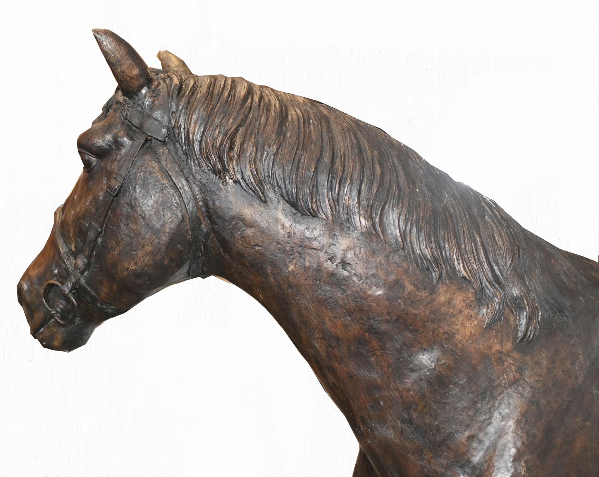 Late 20th Century Lifesize French Bronze Horse Statue Architectural Bronze Horses Pony For Sale