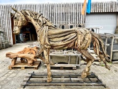 Lifesize Horse Scultpure, Driftwood With Metal Frame, IDN 2024