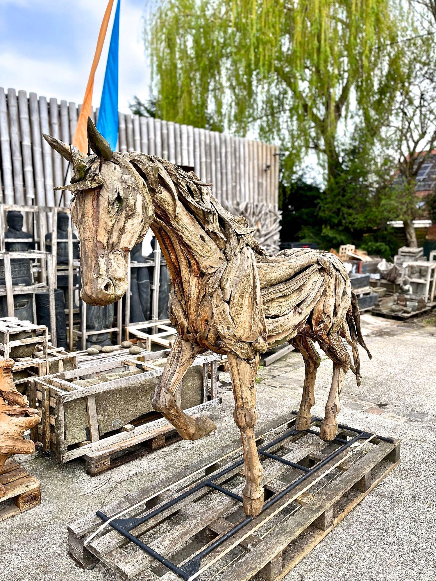 Organic Modern Lifesize Horse Scultpure, Driftwood With Metal Frame, IDN 2024 For Sale