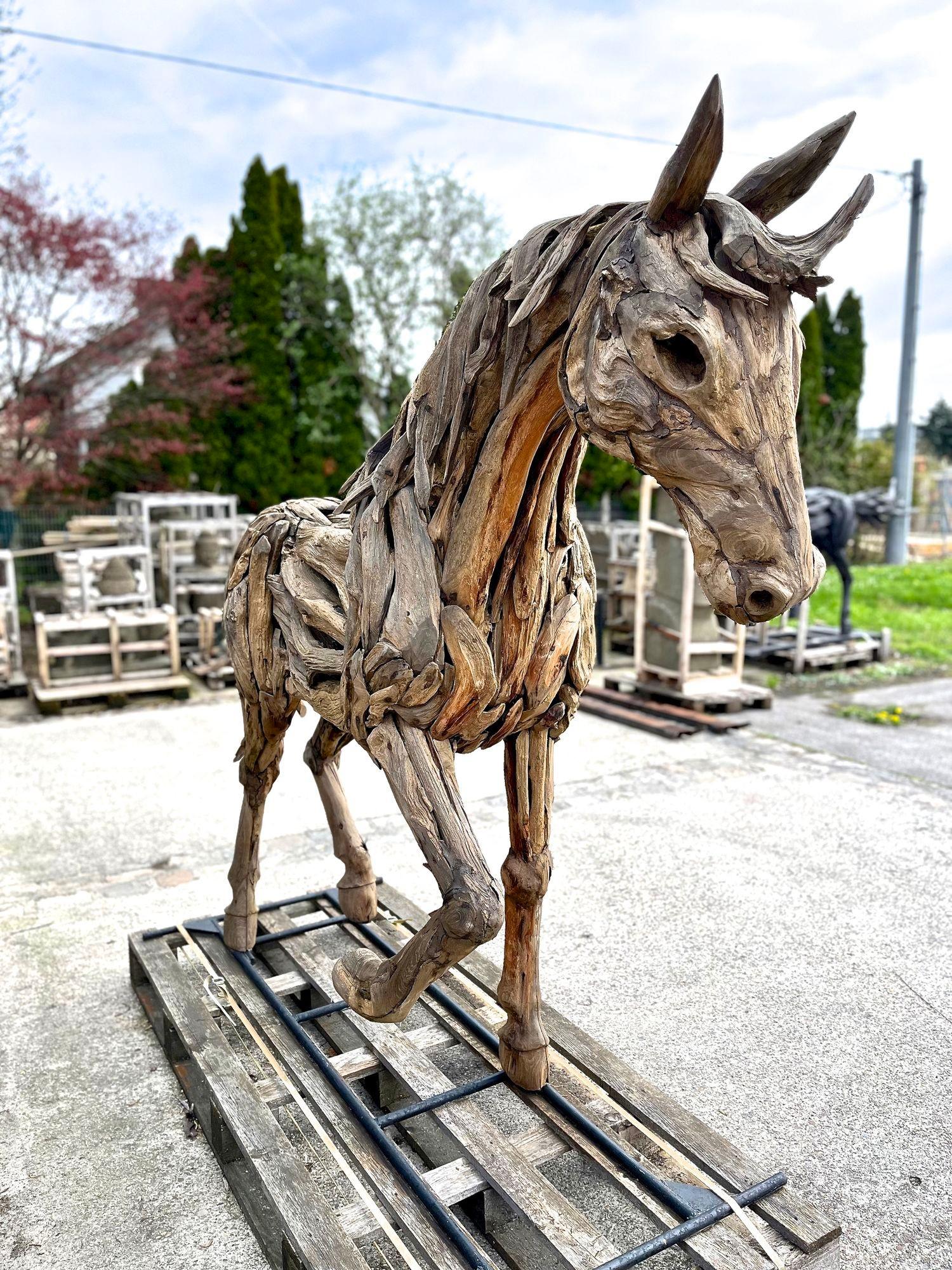 Indonesian Lifesize Horse Scultpure, Driftwood With Metal Frame, IDN 2024 For Sale