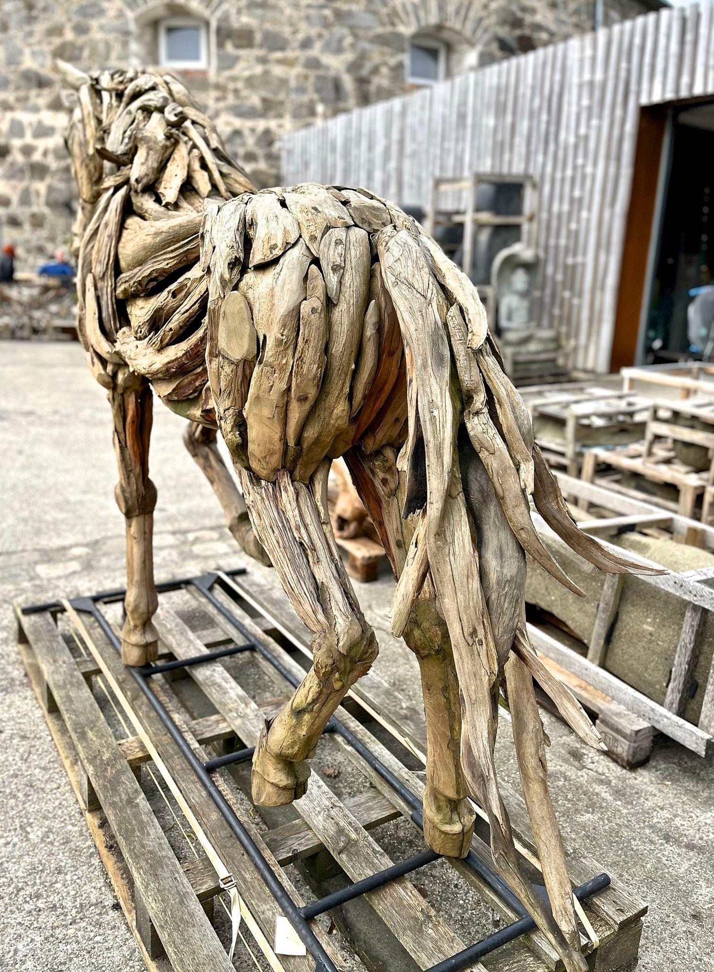 Contemporary Lifesize Horse Scultpure, Driftwood With Metal Frame, IDN 2024 For Sale