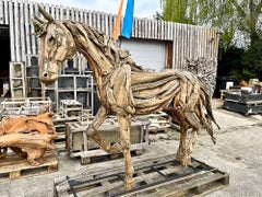 Lifesize Horse Scultpure, Driftwood With Metal Frame, IDN 2024
