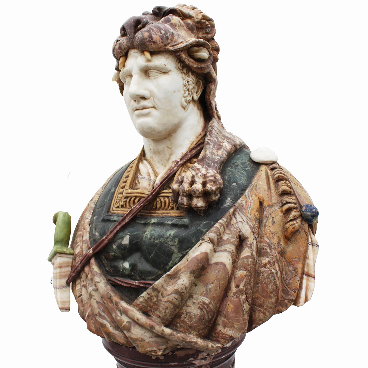 Carved Lifesize Italian 19th Century Specimen Marble Bust of a Greco-Roman Warrior For Sale