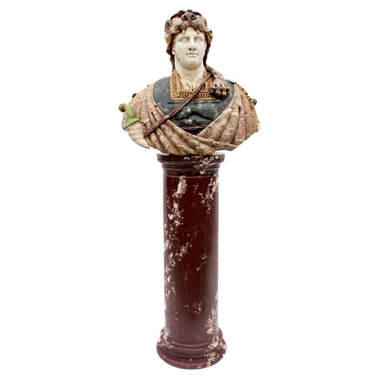 Buste grandeur nature en marbre italien du XIXe siècle représentant un guerrier gréco-romain en vente