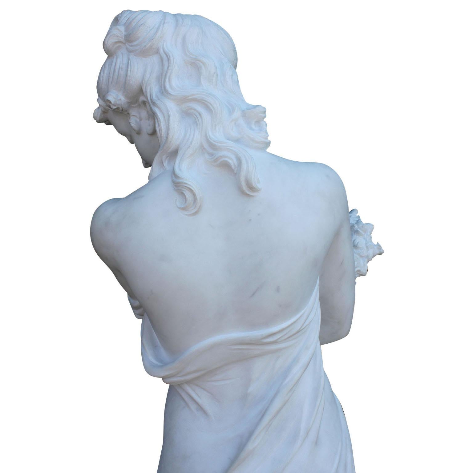 Lifesize Italian 20th Century Carved Carrara Marble Figure of a Semi-Nude Girl 6