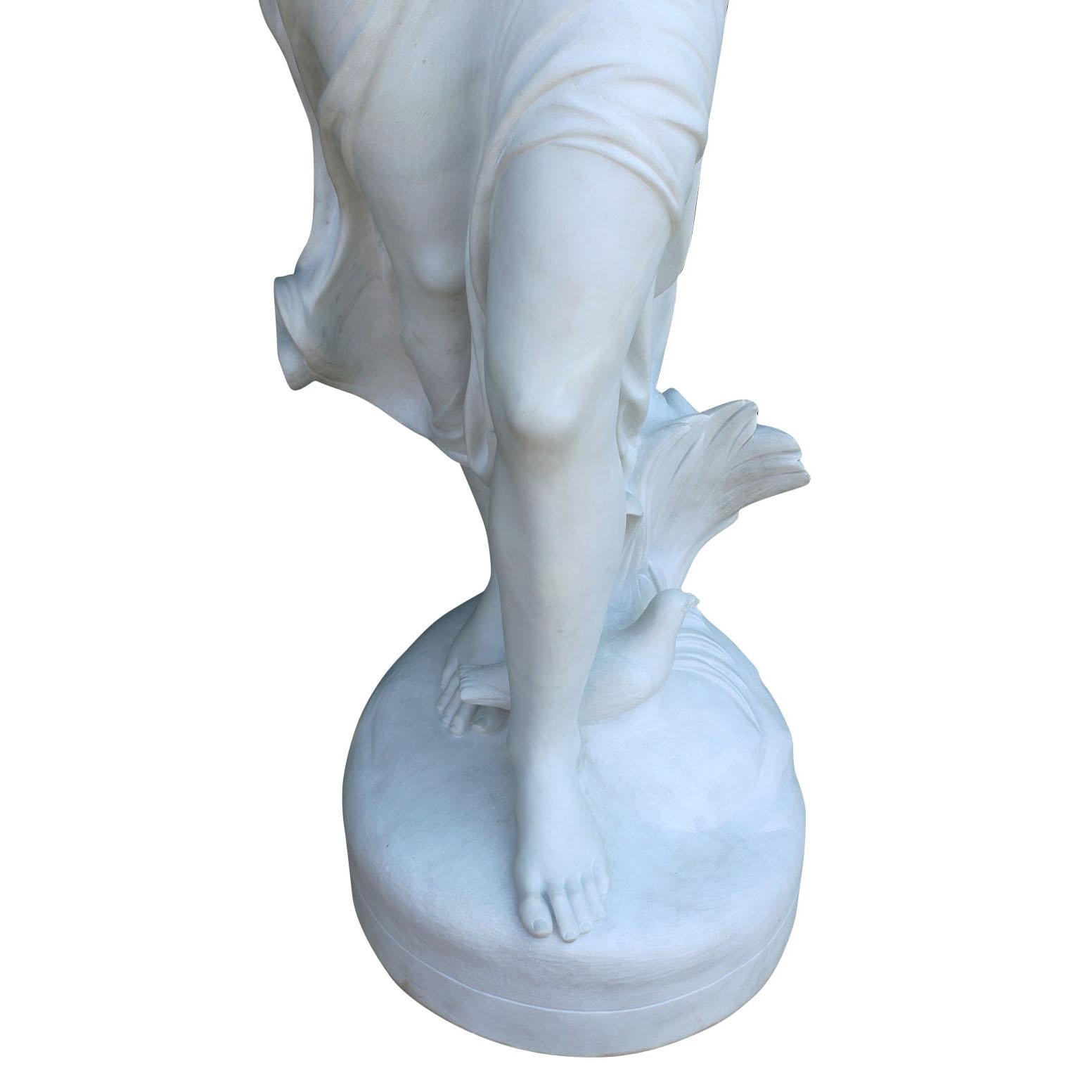 Lifesize Italian 20th Century Carved Carrara Marble Figure of a Semi-Nude Girl 8
