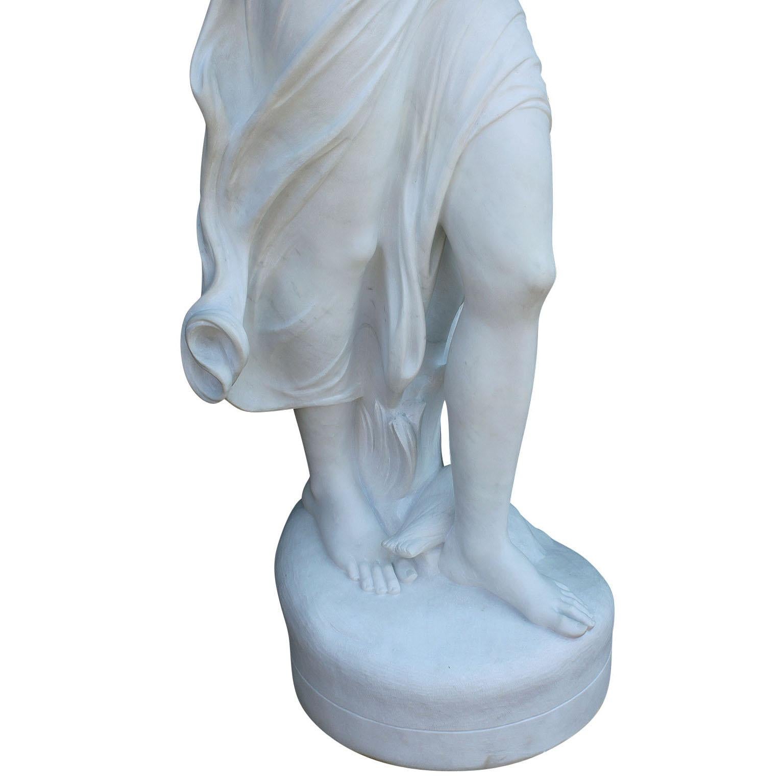 Lifesize Italian 20th Century Carved Carrara Marble Figure of a Semi-Nude Girl 9