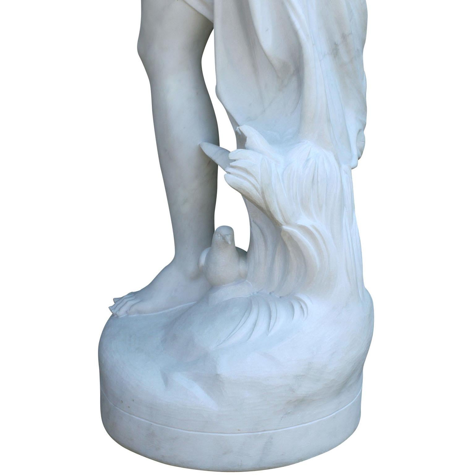 Lifesize Italian 20th Century Carved Carrara Marble Figure of a Semi-Nude Girl 11