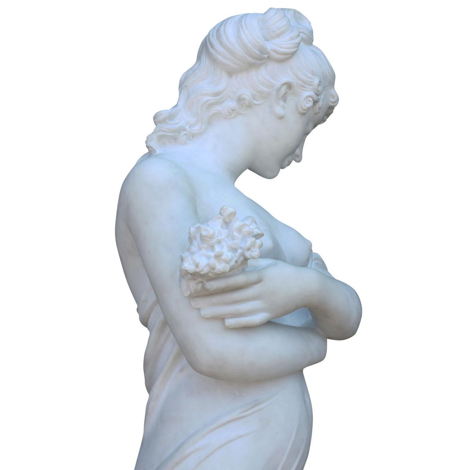Lifesize Italian 20th Century Carved Carrara Marble Figure of a Semi-Nude Girl 1