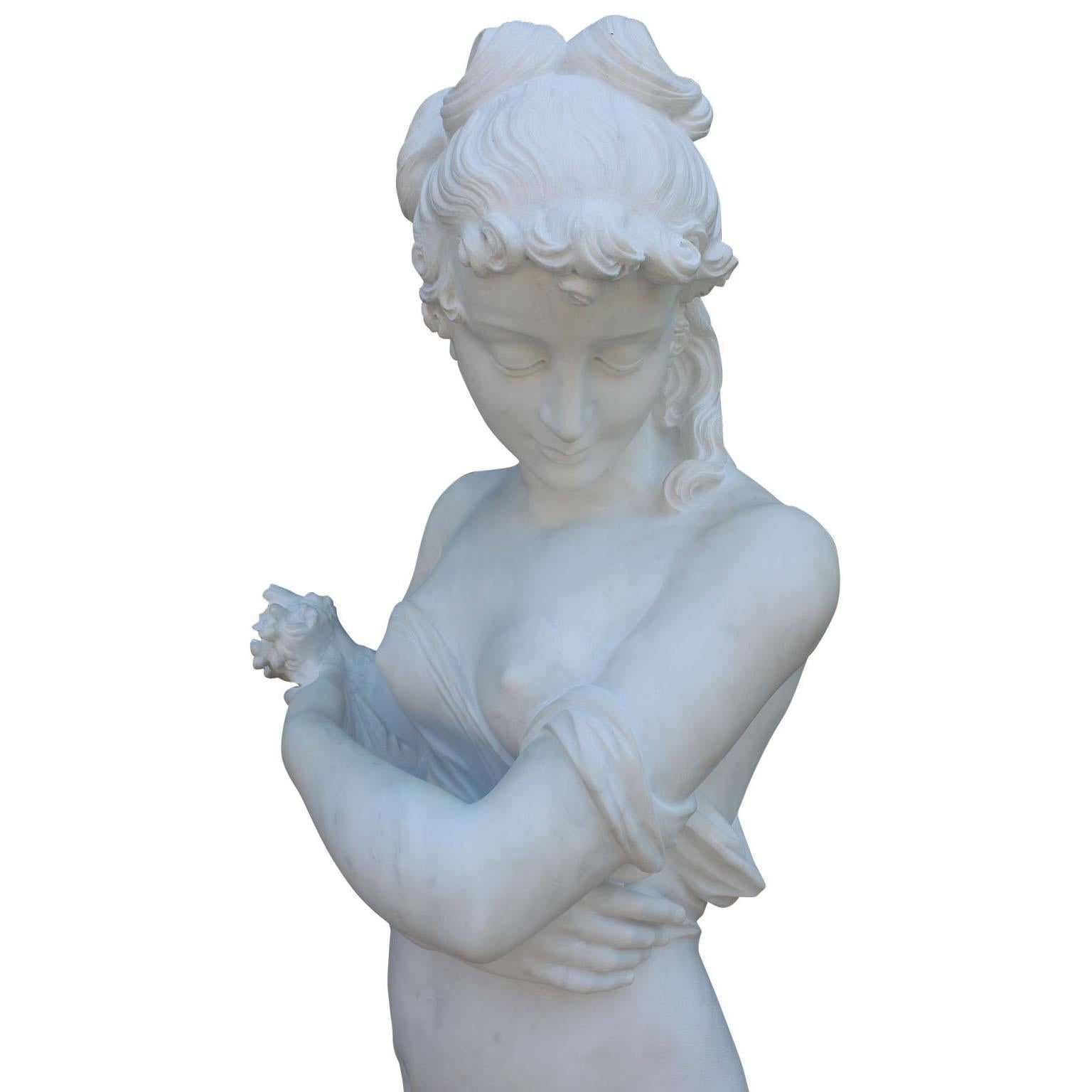 Lifesize Italian 20th Century Carved Carrara Marble Figure of a Semi-Nude Girl 3