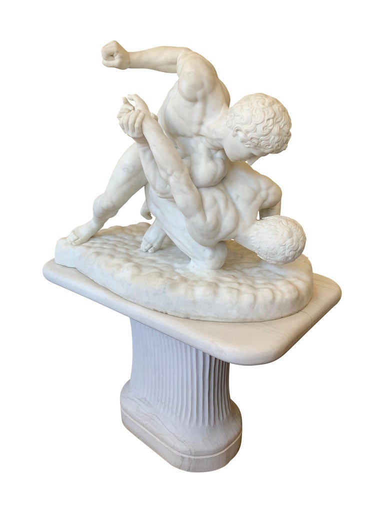 LifeSize Italian Carrara Marble Sculpture 'The Wrestlers' by a Frilli