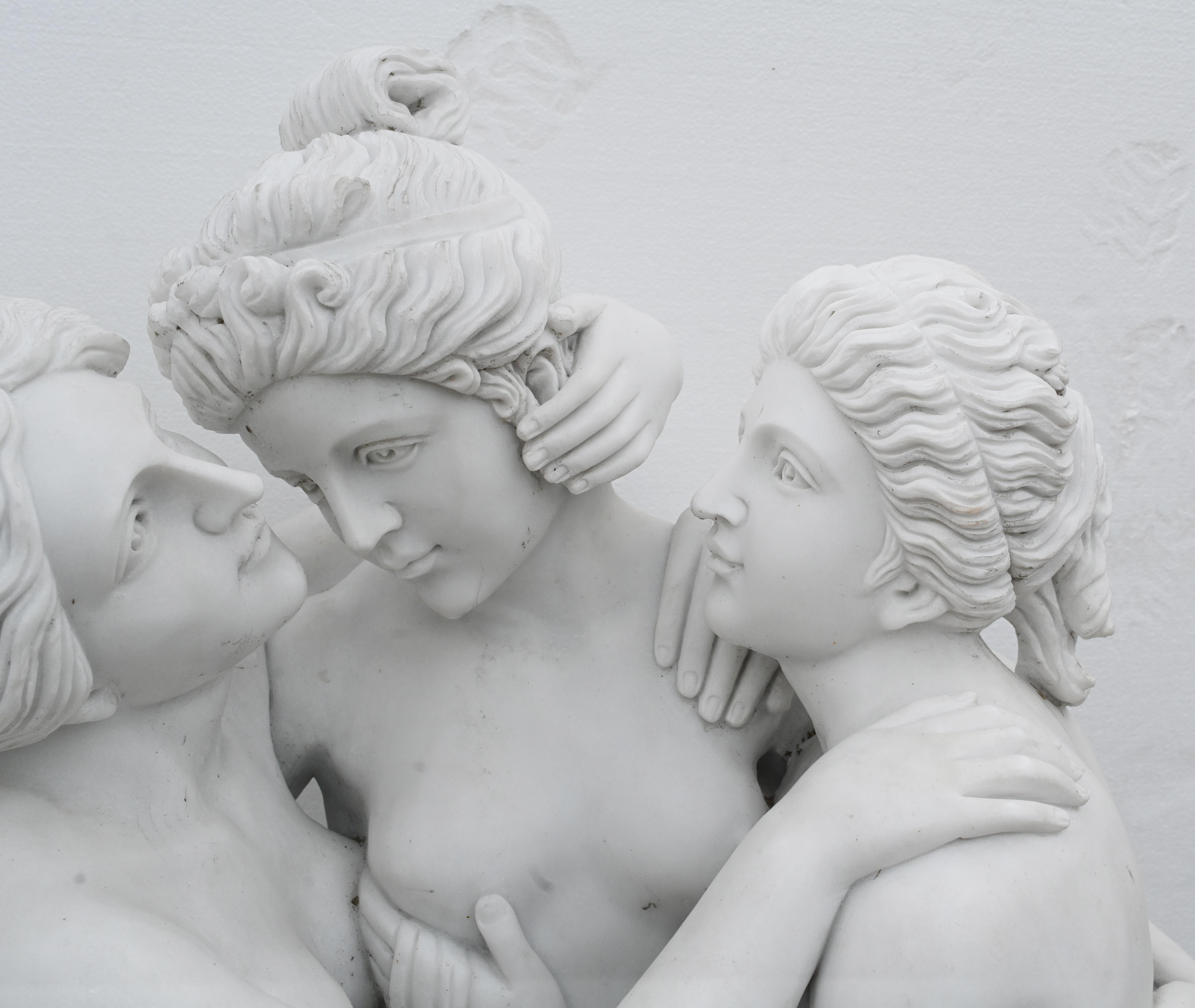 Late 20th Century Lifesize Marble Three Graces Staue After Canova Carved Garden Art For Sale