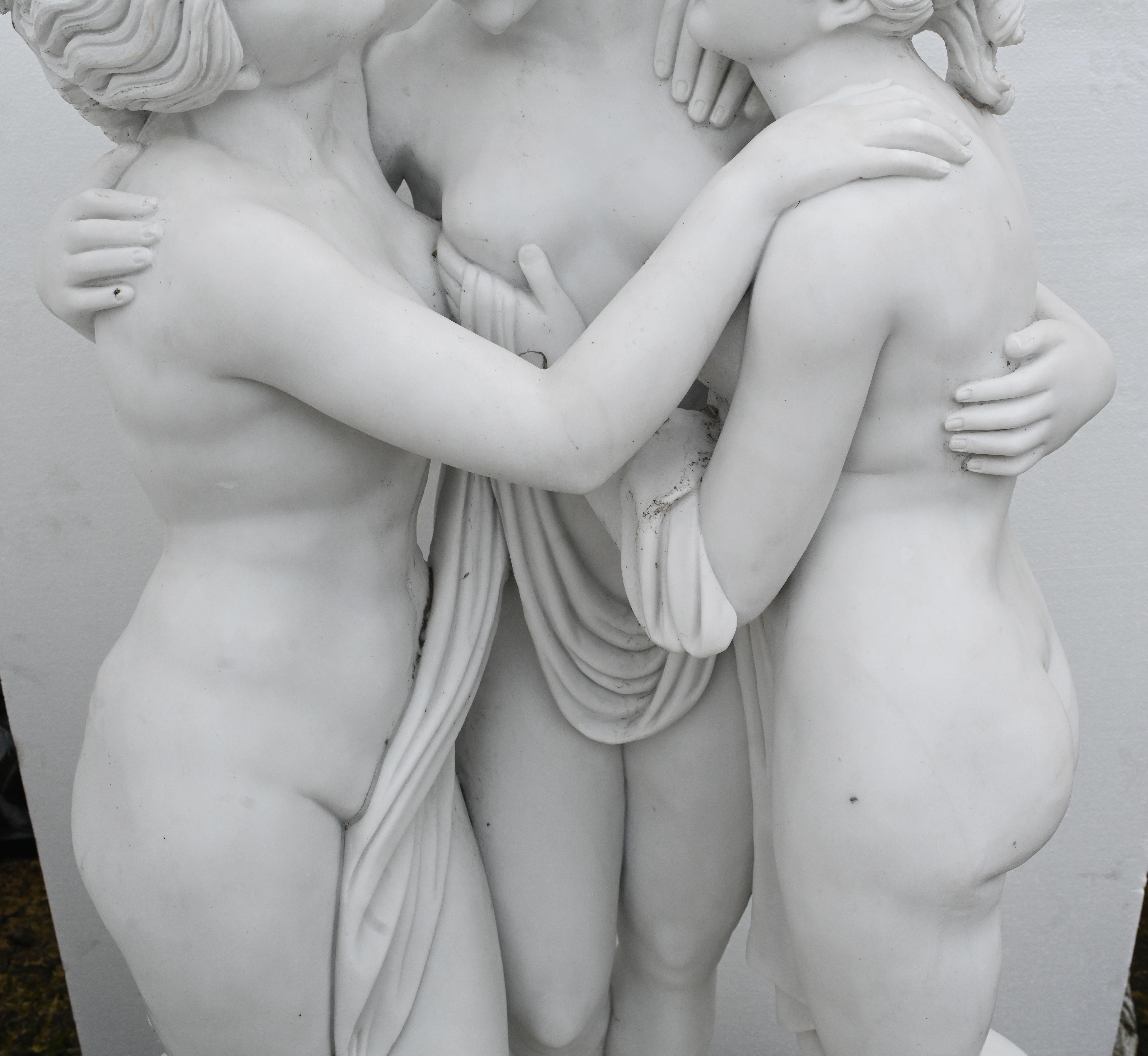 Lifesize Marble Three Graces Staue After Canova Carved Garden Art For Sale 1