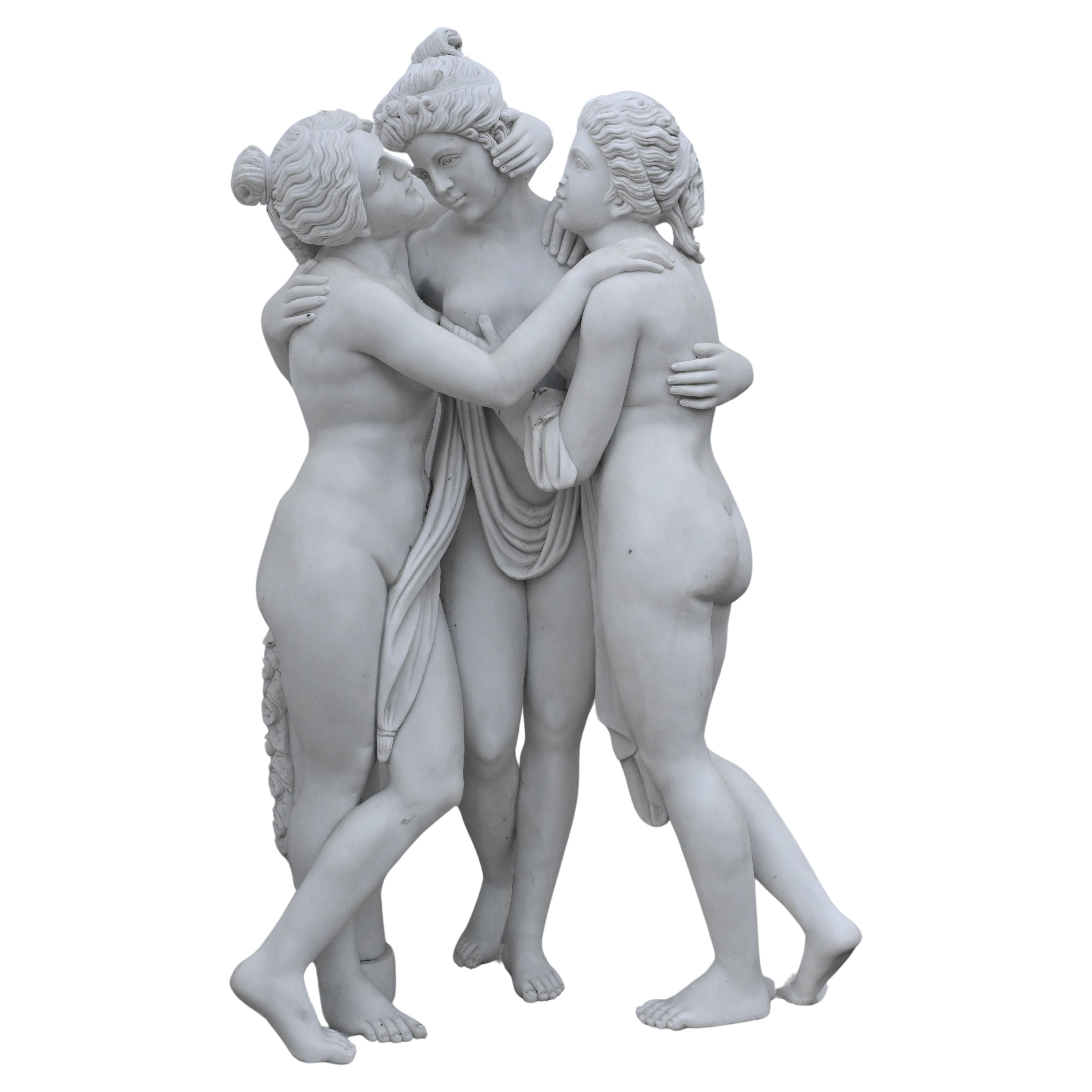 Lifesize Marble Three Graces Staue After Canova Carved Garden Art For Sale