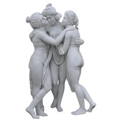 Vintage Lifesize Marble Three Graces Staue After Canova Carved Garden Art