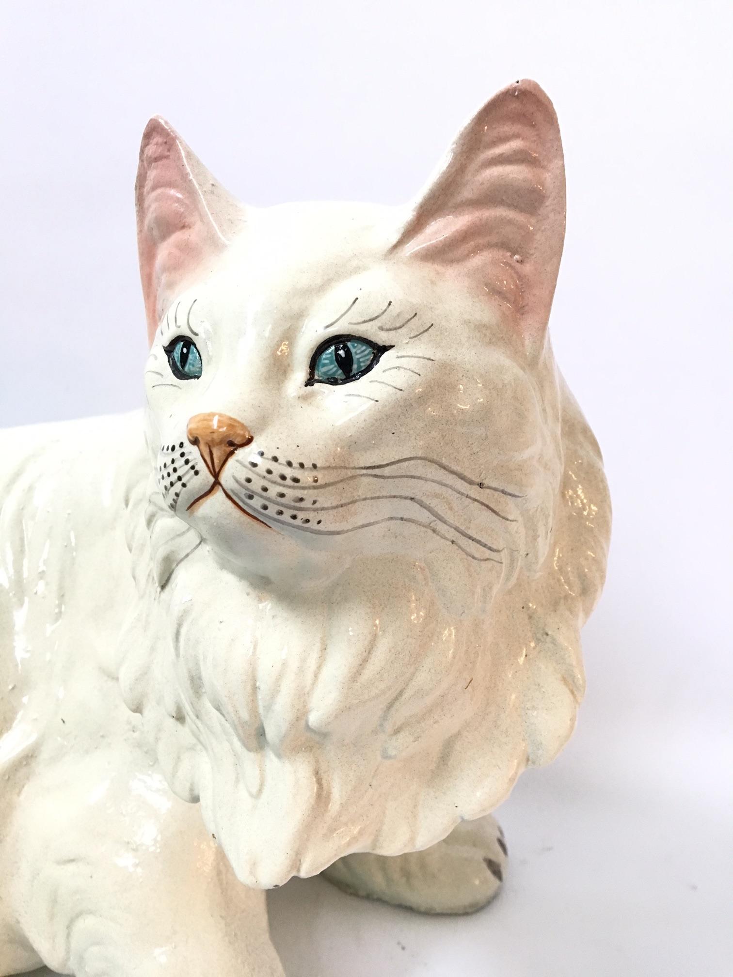 Lifesize Marwal Chalkware Persische Katze Figur (Hollywood Regency)