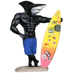 Used Lifesize Maui and Sons Sharkman Shark Surfer with Surfboard, circa 1990