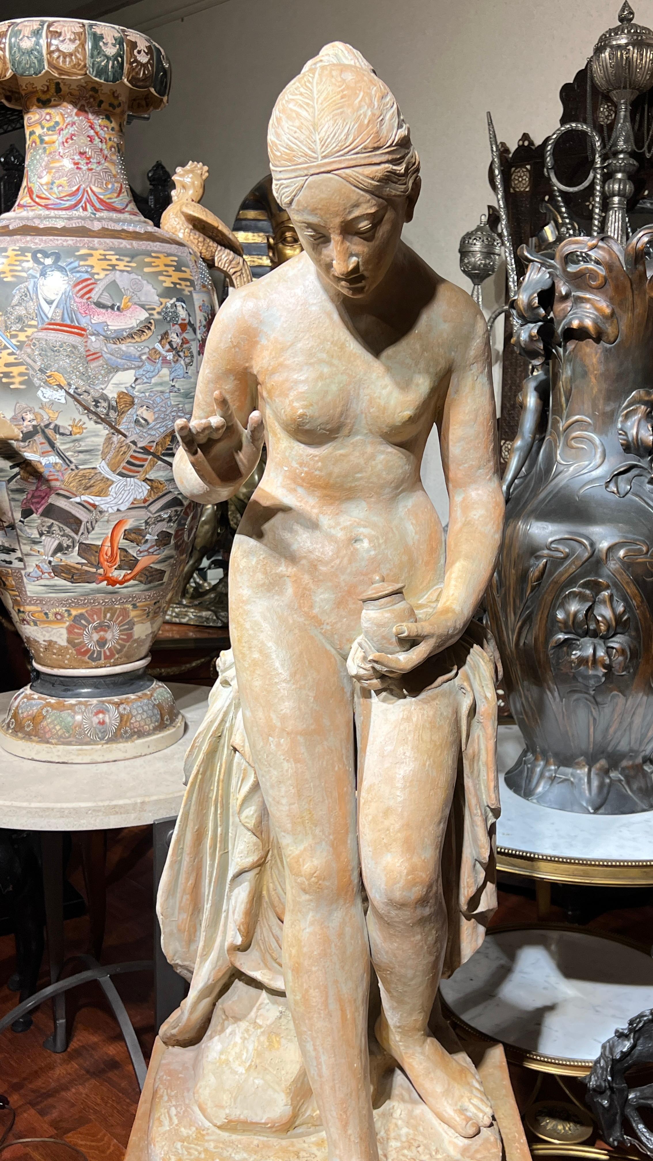 Hand-Carved Lifesize Neoclassical Terracotta Figure of Bathing Venus For Sale