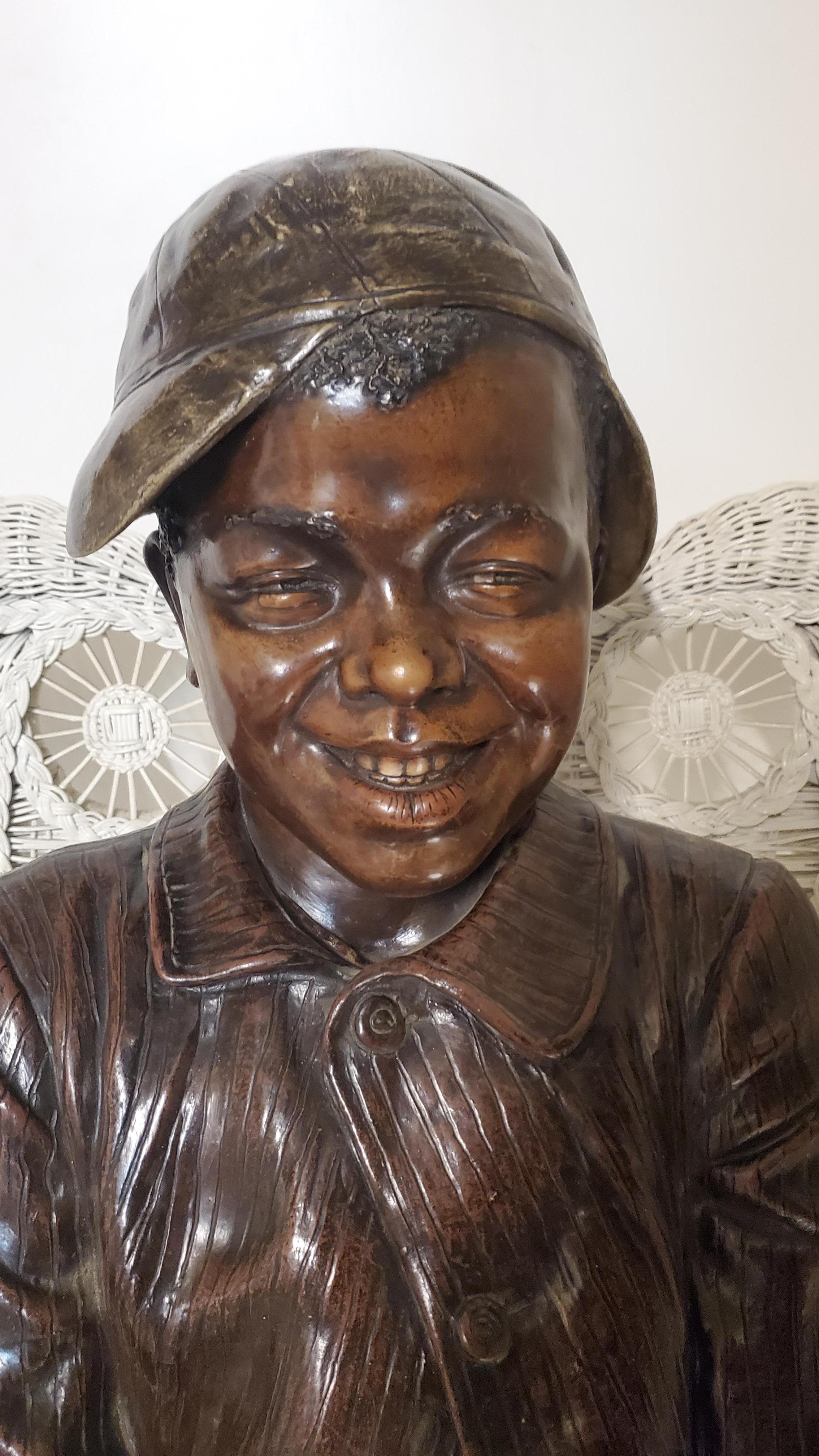 Lifesize original Goldscheider polychrome terracotta figure of a young boy For Sale 3