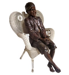 Lifesize original Goldscheider polychrome terracotta figure of a young boy