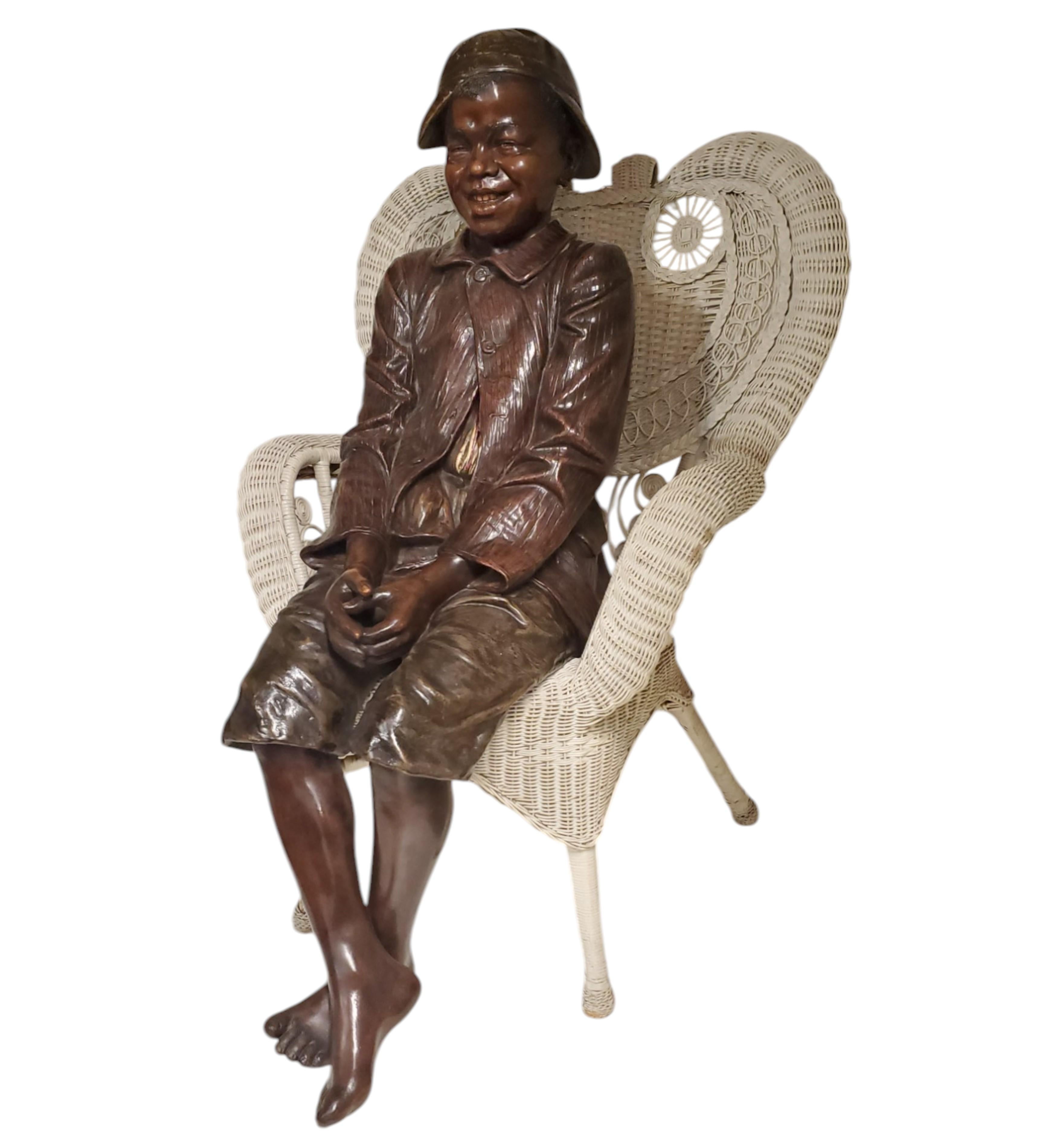 Jugendstil Lifesize original Goldscheider polychrome terracotta figure of a young boy For Sale
