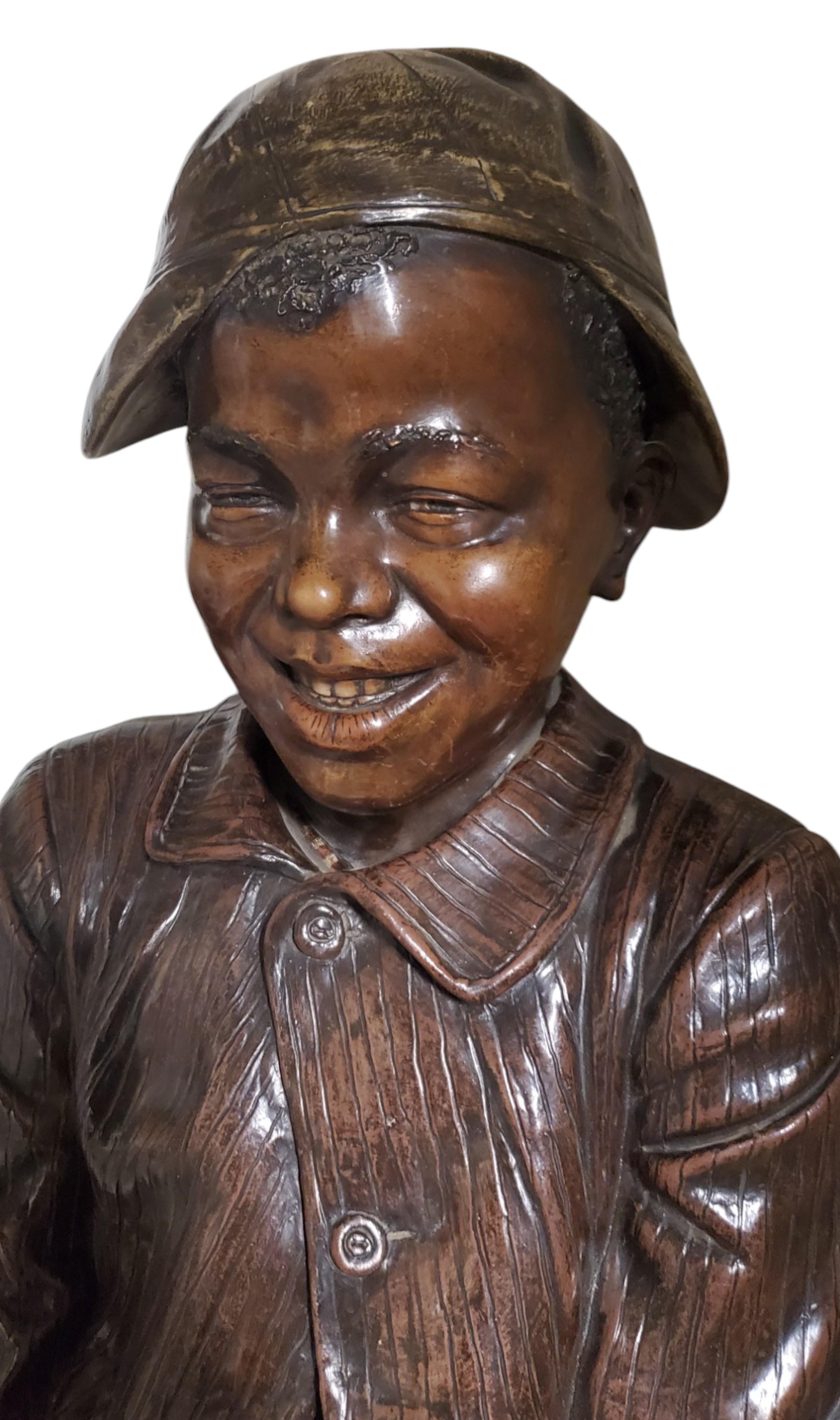 Austrian Lifesize original Goldscheider polychrome terracotta figure of a young boy For Sale