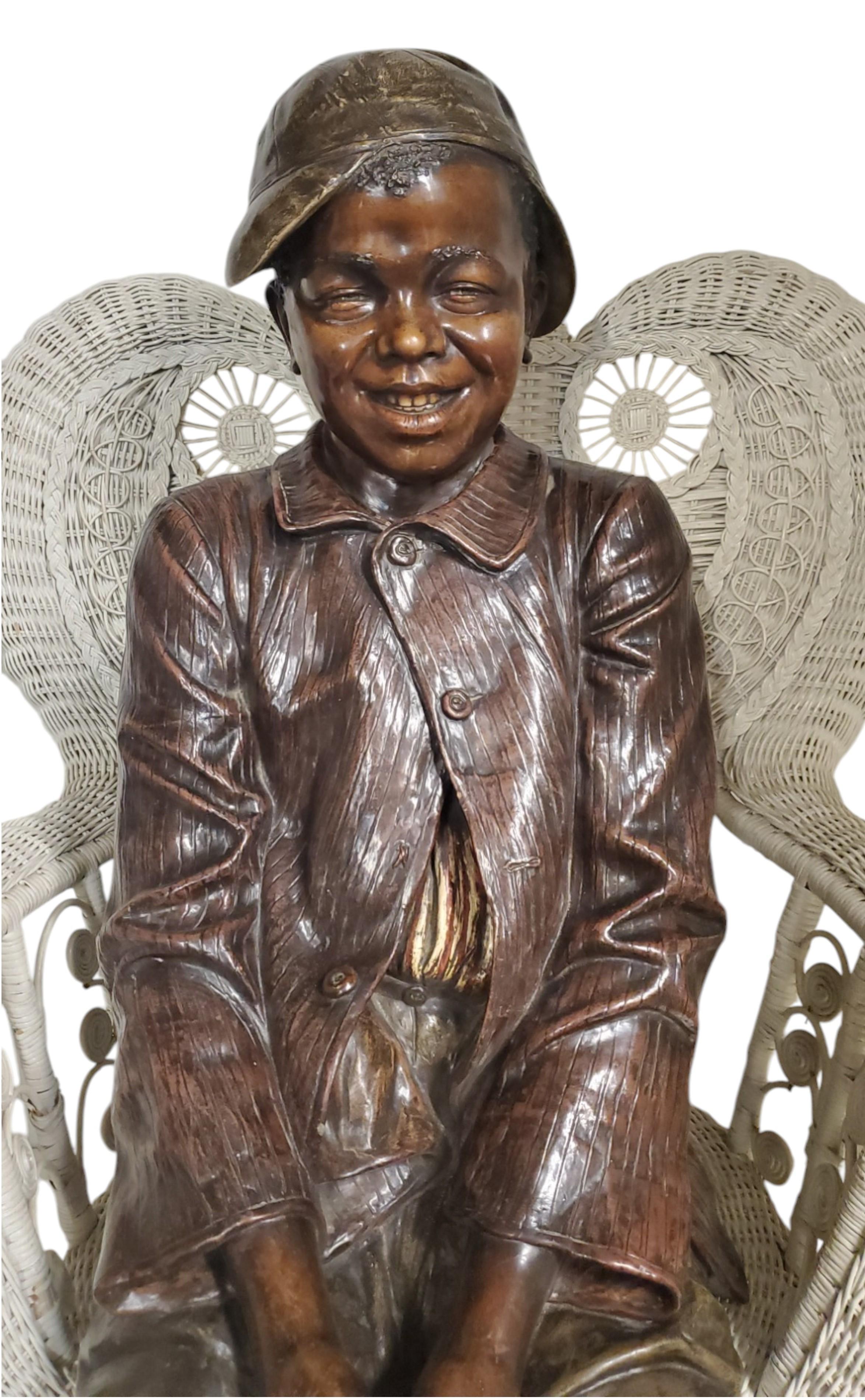 Polychromed Lifesize original Goldscheider polychrome terracotta figure of a young boy For Sale