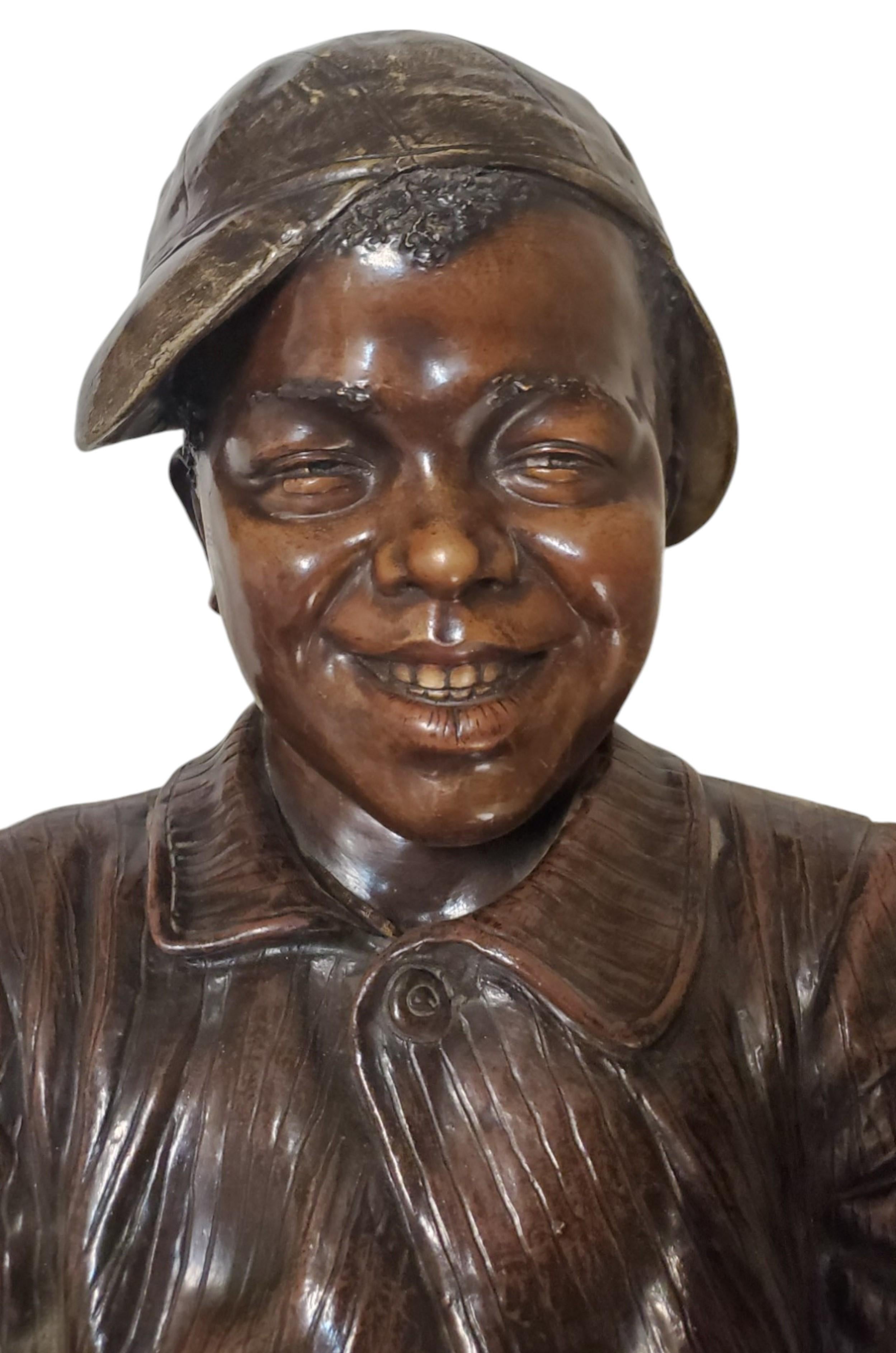 19th Century Lifesize original Goldscheider polychrome terracotta figure of a young boy For Sale