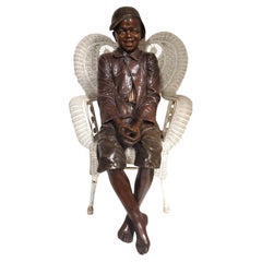 Lifesize original Goldscheider polychrome terracotta figure of a young boy
