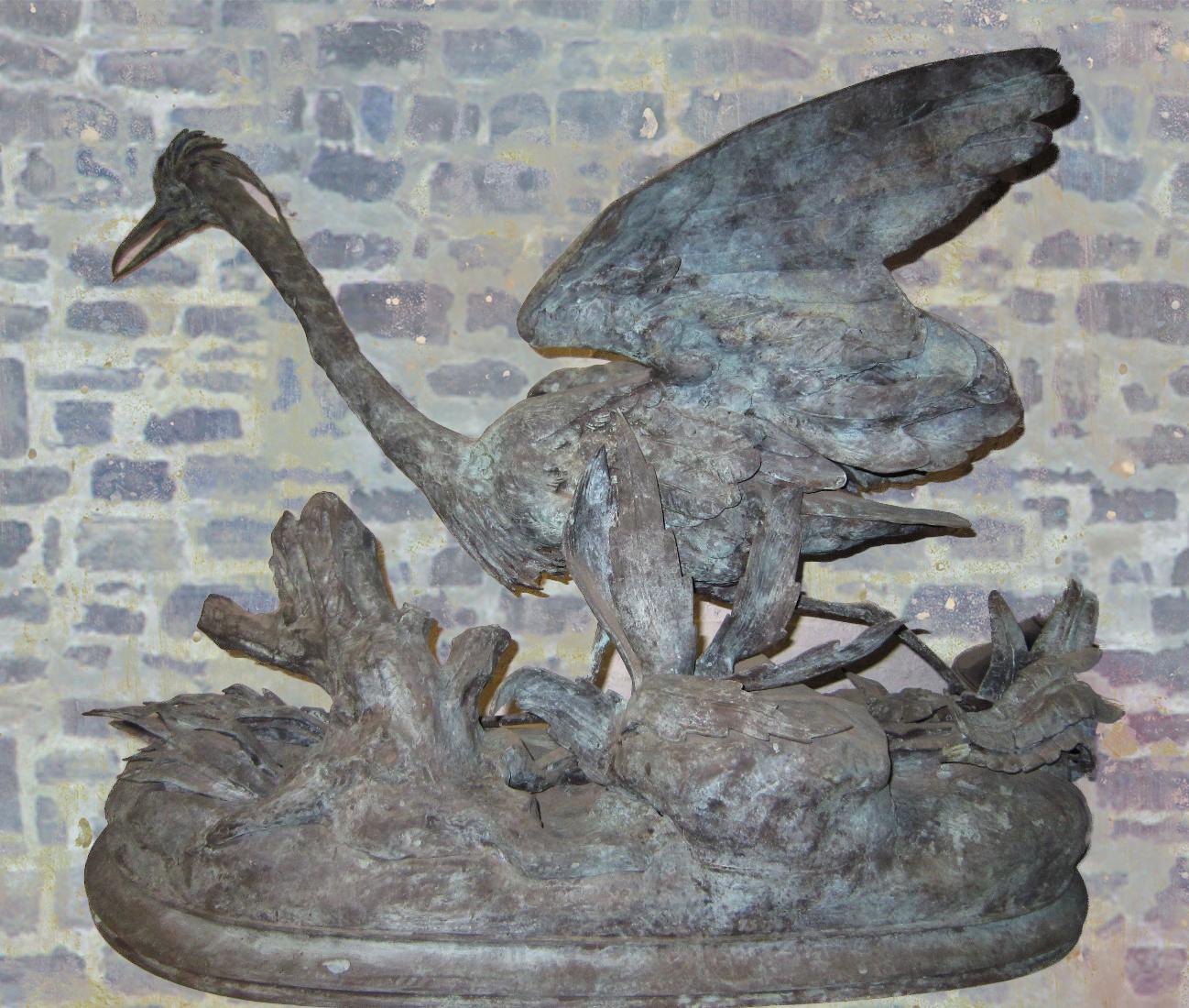 Lifesize Pair of Original French Bronze Sculptures of Herons- Moigniez For Sale 13