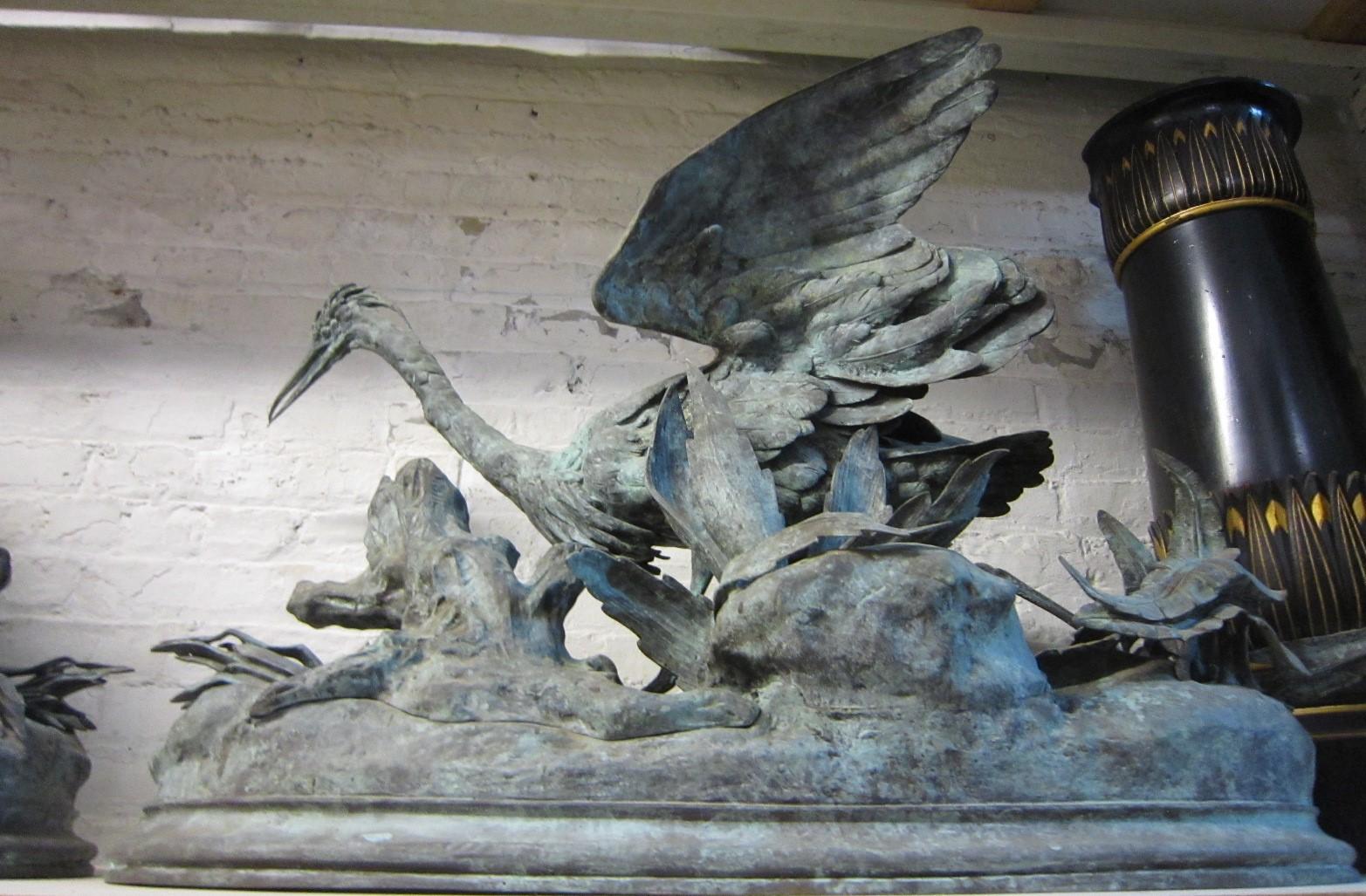 Lifesize Pair of Original French Bronze Sculptures of Herons- Moigniez In Good Condition For Sale In New York City, NY